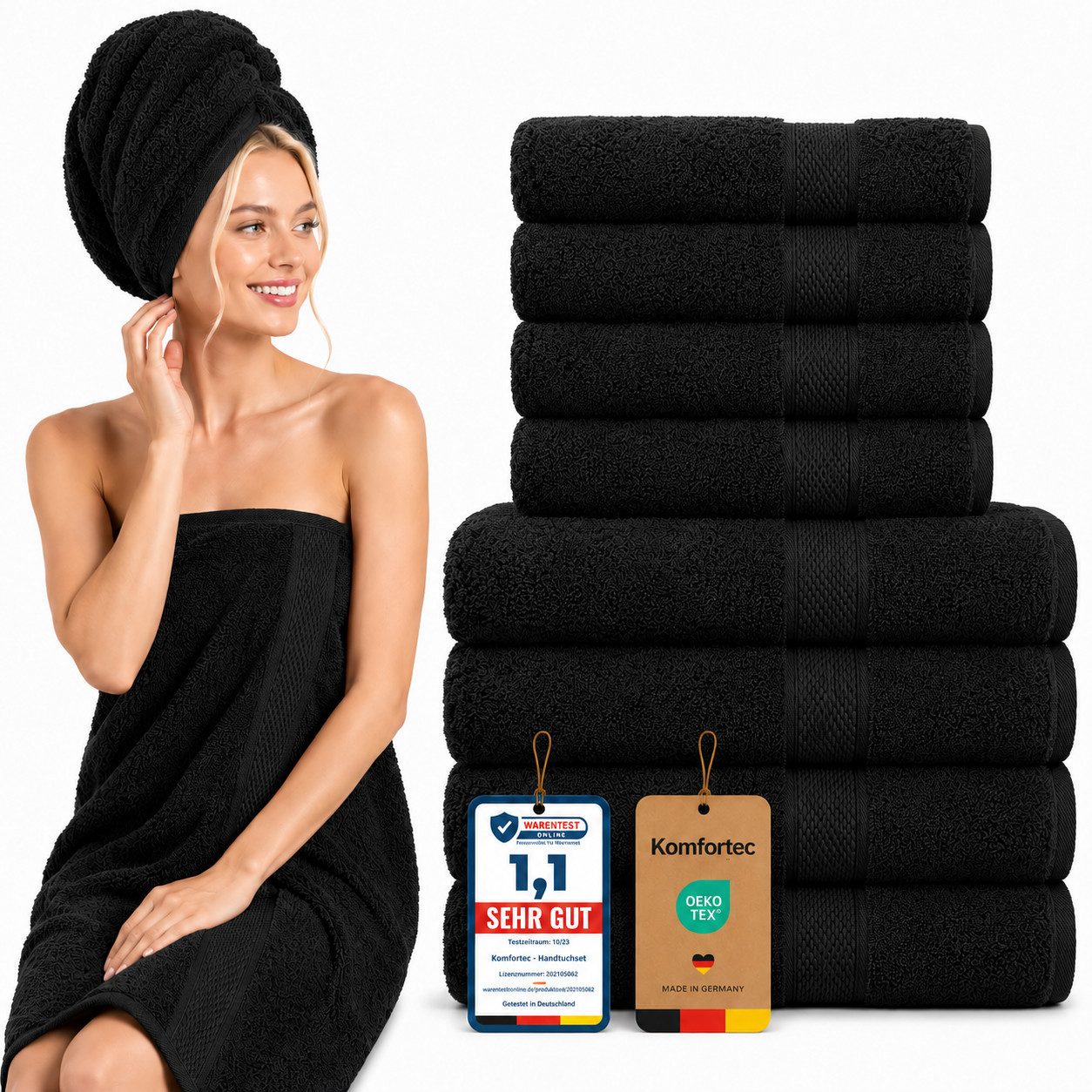 Komfortec Handtuch Set 8x Handtuch & Badetuch Set - 4er 50x100 + 4er 70x140 cm, Frottee (Set, 8-St), 100% Baumwolle, 470 g/m2, mit Bordüre, Weich & Saugstark