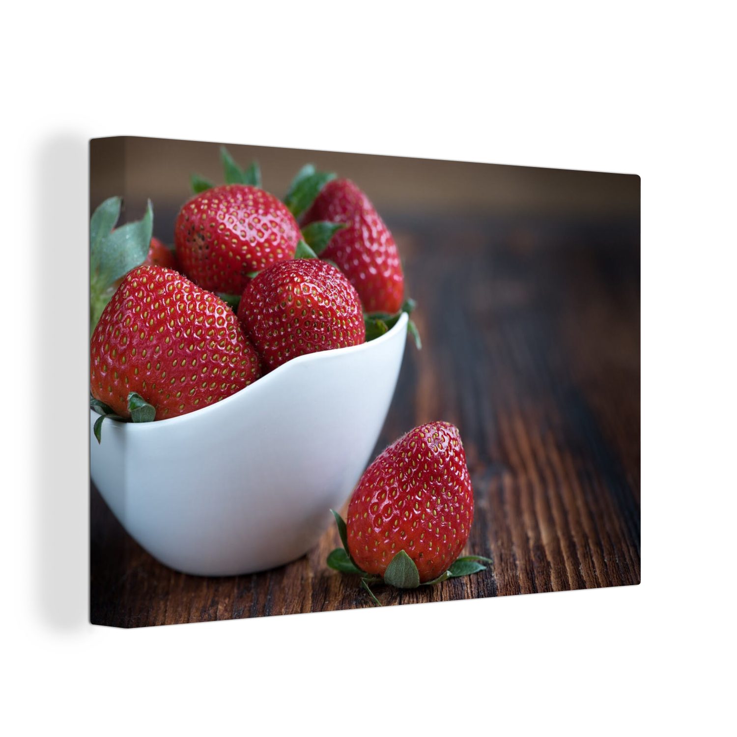 OneMillionCanvasses® Leinwandbild Erdbeere - Schale - Obst, (1 St), Wandbild Leinwandbilder, Aufhängefertig, Wanddeko, 30x20 cm