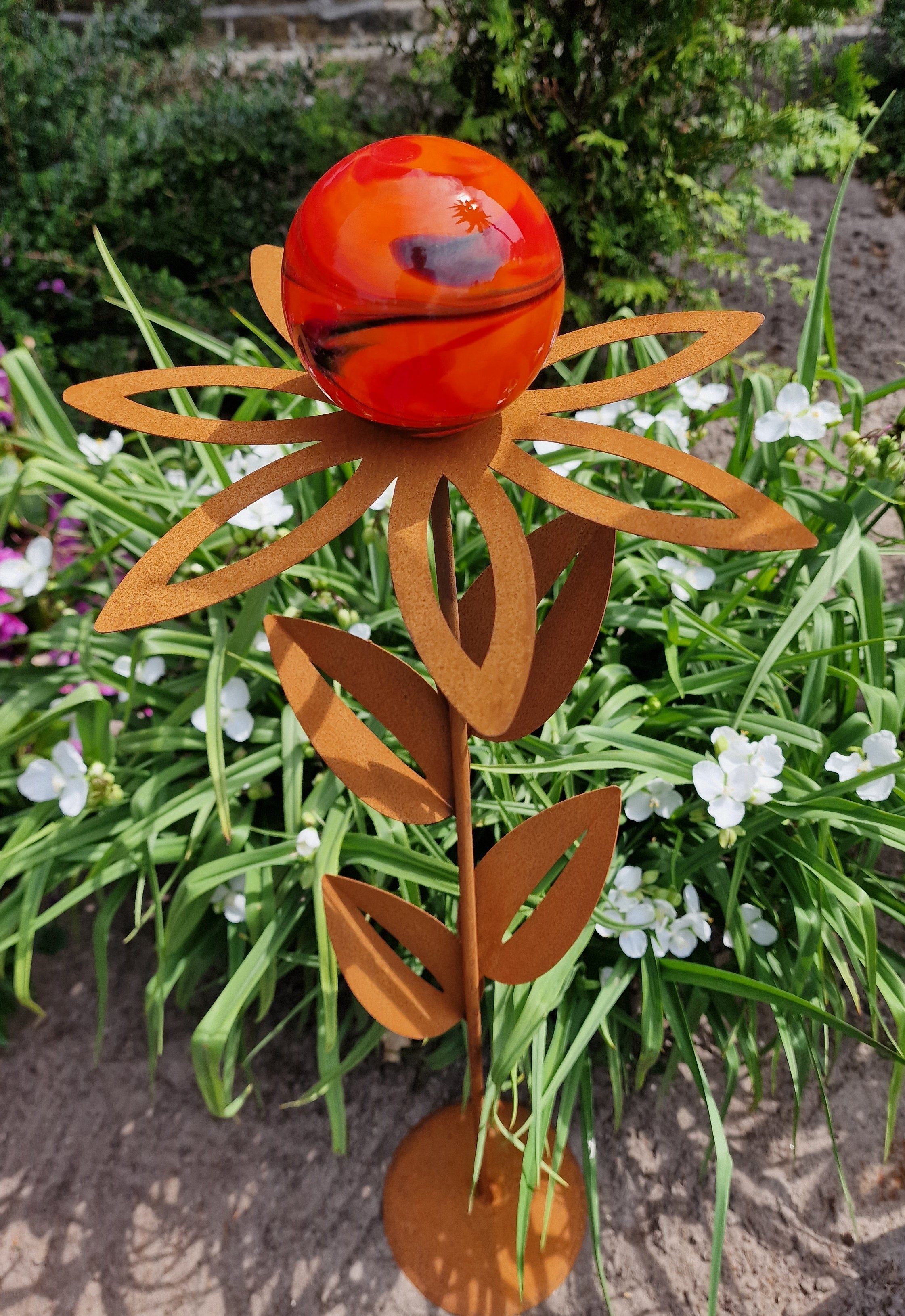 Jürgen Bocker Garten-Ambiente Gartenstecker Glaszauber Blume Paris Cortenstahl 77 cm mit Standfuß Lava