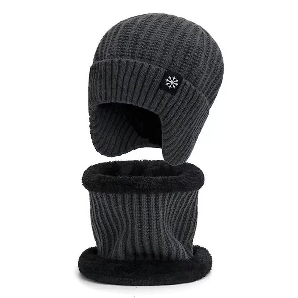 Cachito Strickmütze Wintermütze Halswärmer Set für Herren Damen Beanie Strickmütze mit Wollfutter und Ohrklappen, Warme Loop Schal
