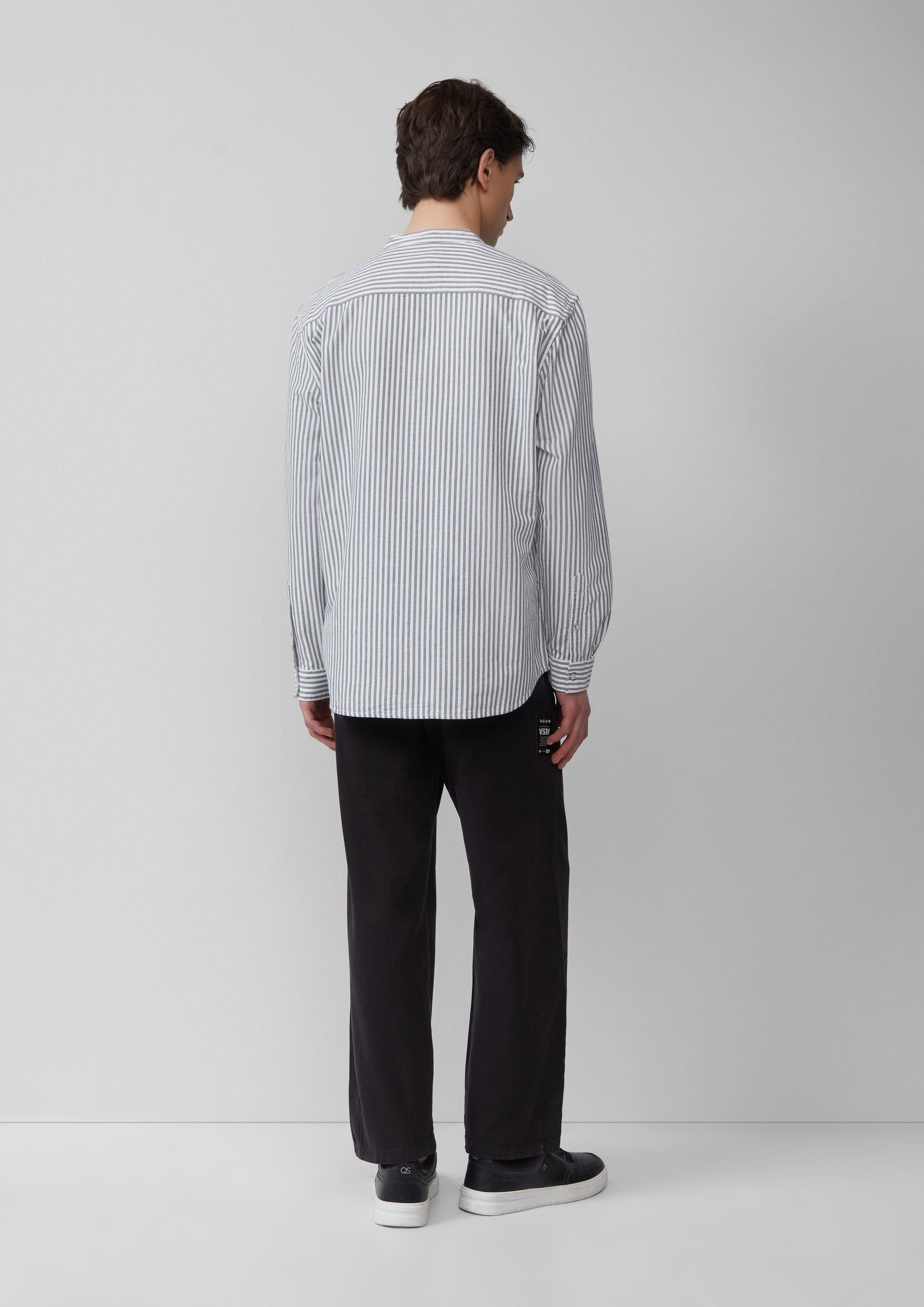 QS Langarmhemd Hemd Regular Fit: Stehkragenhemd aus gestreiftem Oxford