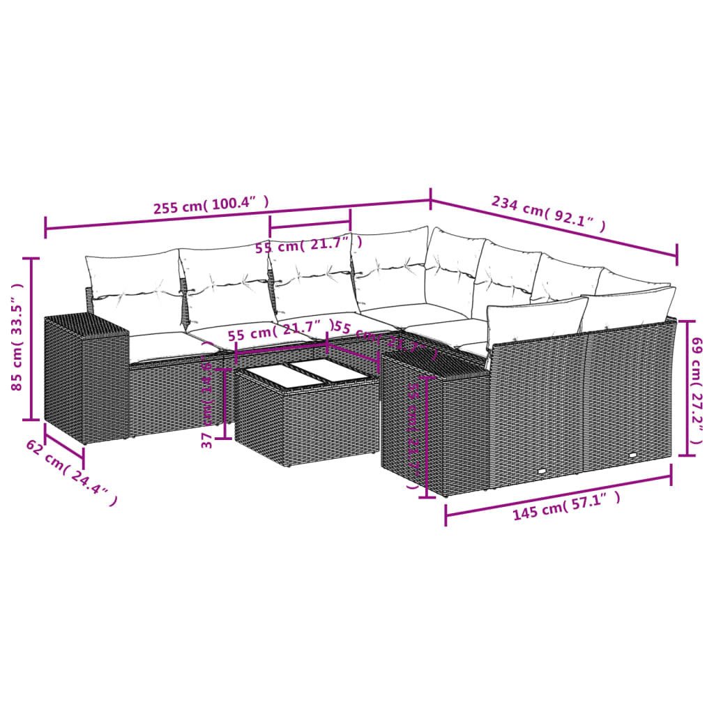 vidaXL Gartenlounge-Set 9-tlg. Garten-Sofagarnitur mit Kissen günstig online kaufen
