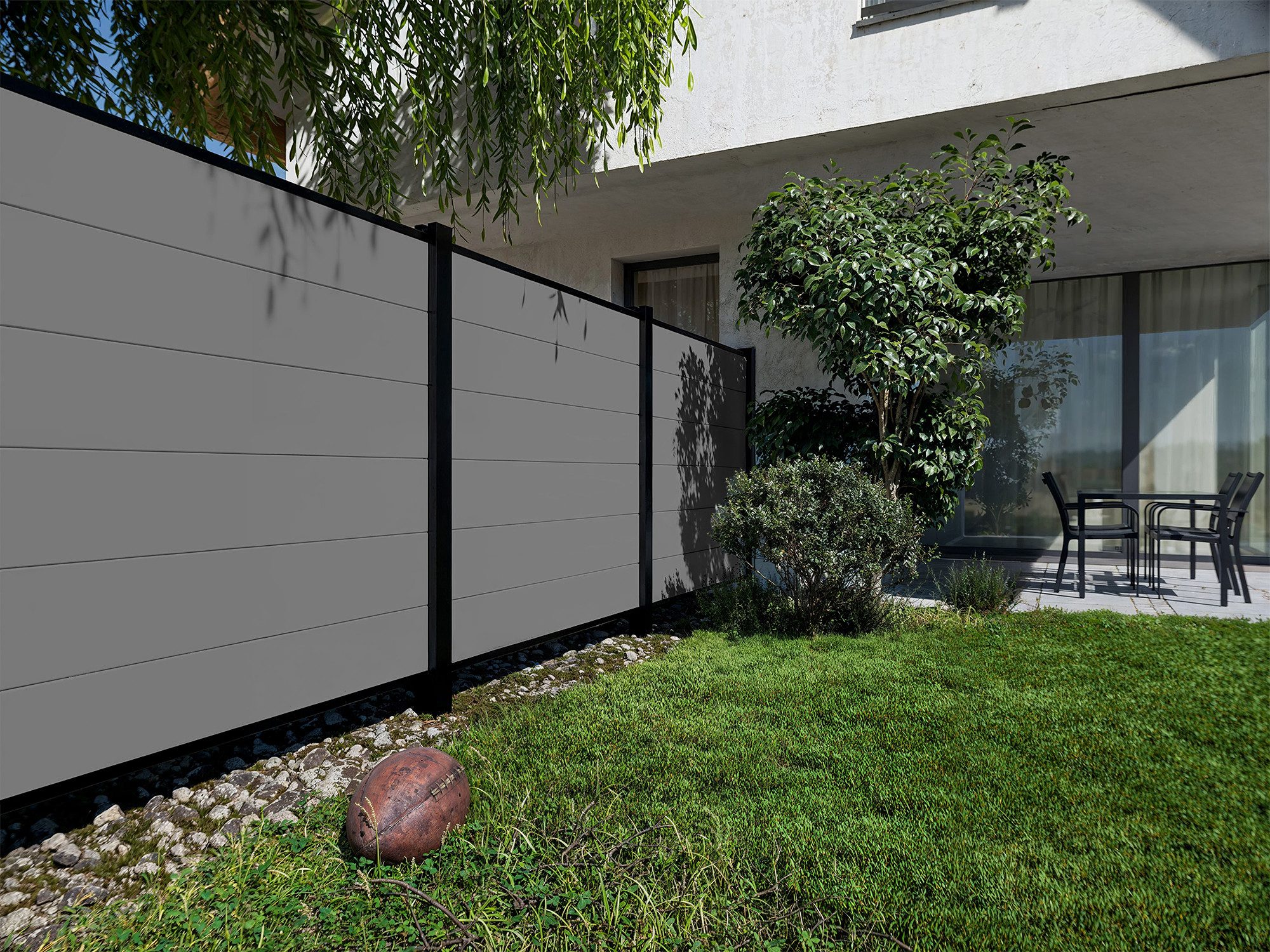 Outgarden Sichtschutzelement PVC Sichtschutzzaun Grau Holzoptik 180x180 cm - Steckzaun