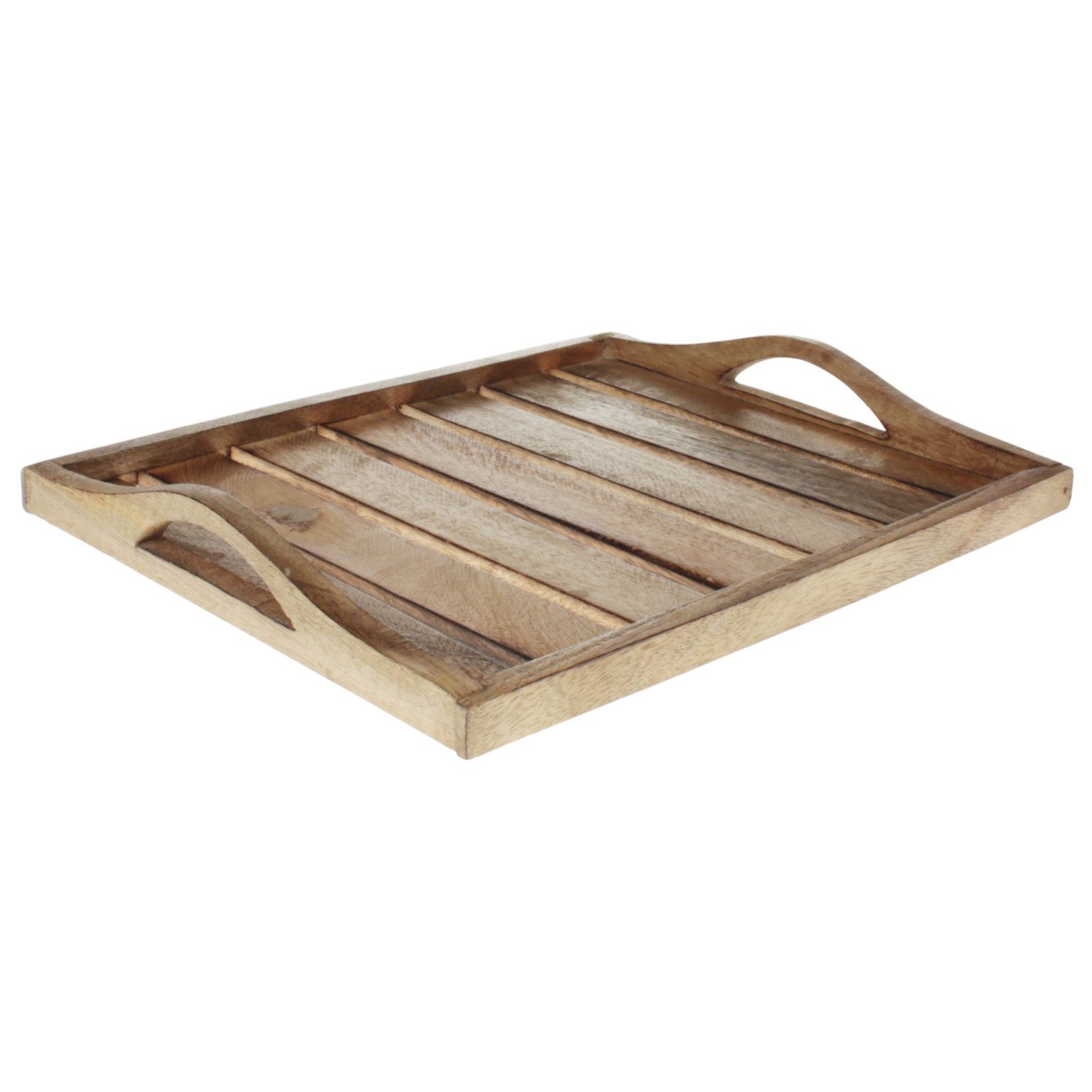 Macosa Home Dekotablett Holztablett Mangoholz Braun 30 cm rechteckig mit Griffen (Mangoholztablett, Servierplatte Obsttablett Wohnaccessoire modern), Tablett Dekotablett Tisch-Dekoration Kerzenteller