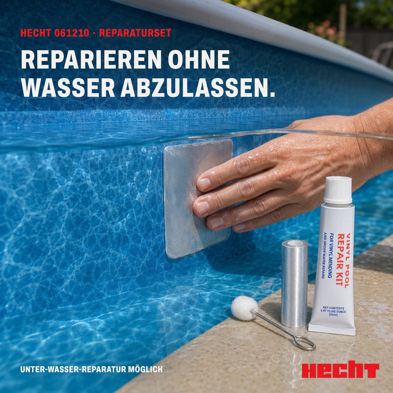 Hecht Reparatur-Set Pool Unterwasser Reparatur Set Vinyl Kleber, 3-St., wasserfester Klebstoff, ohne Wasser ablassen