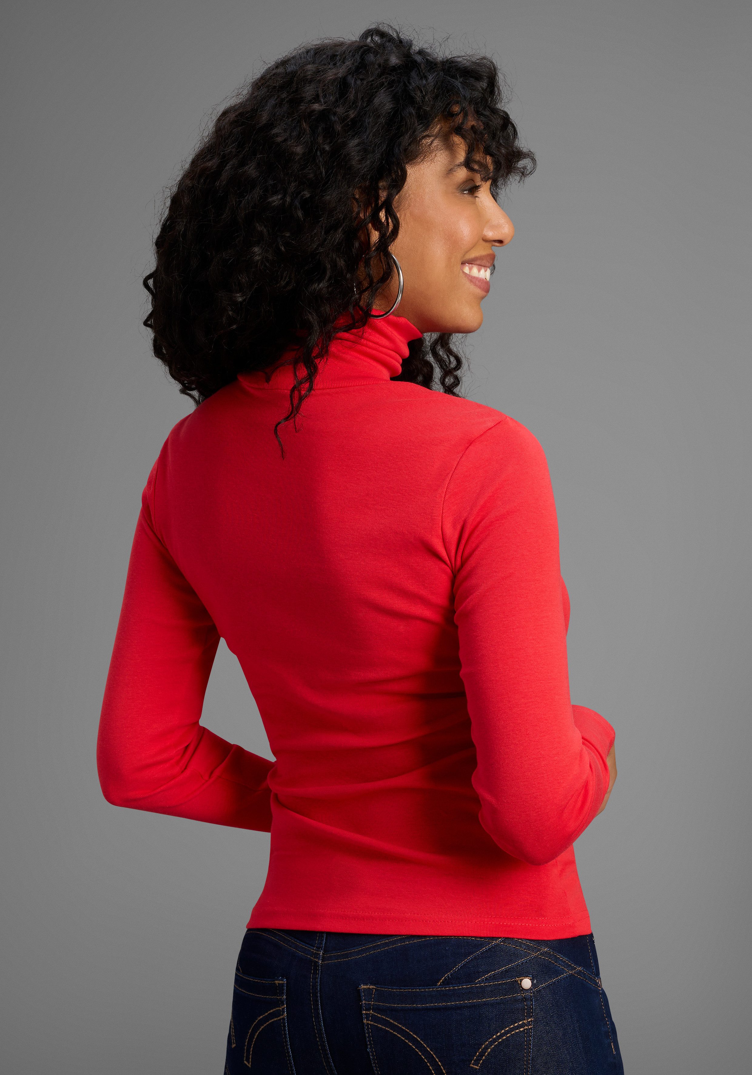 DELMAO Rollkragenshirt Langarm, sehr figurbetonte Passform, unifarben, mit günstig online kaufen