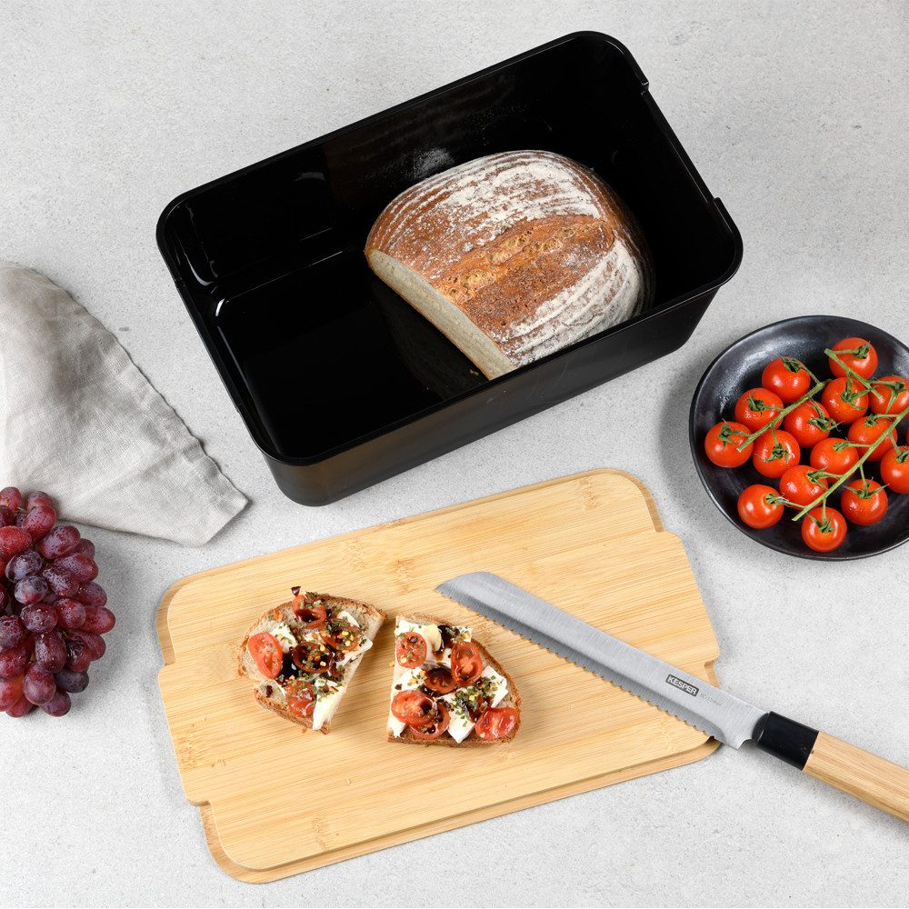 KESPER® Brotkasten Brotbox, Bambus, Kunststoff, (1-tlg), Deckel als Schneidebrett verwendbar