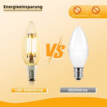 ZMH LED-Leuchtmittel E14 Glühbirne Warmweiß Lampe kerze 4W 2700K Filament Retro, E14, 6 St., 2700k, Augenschutz