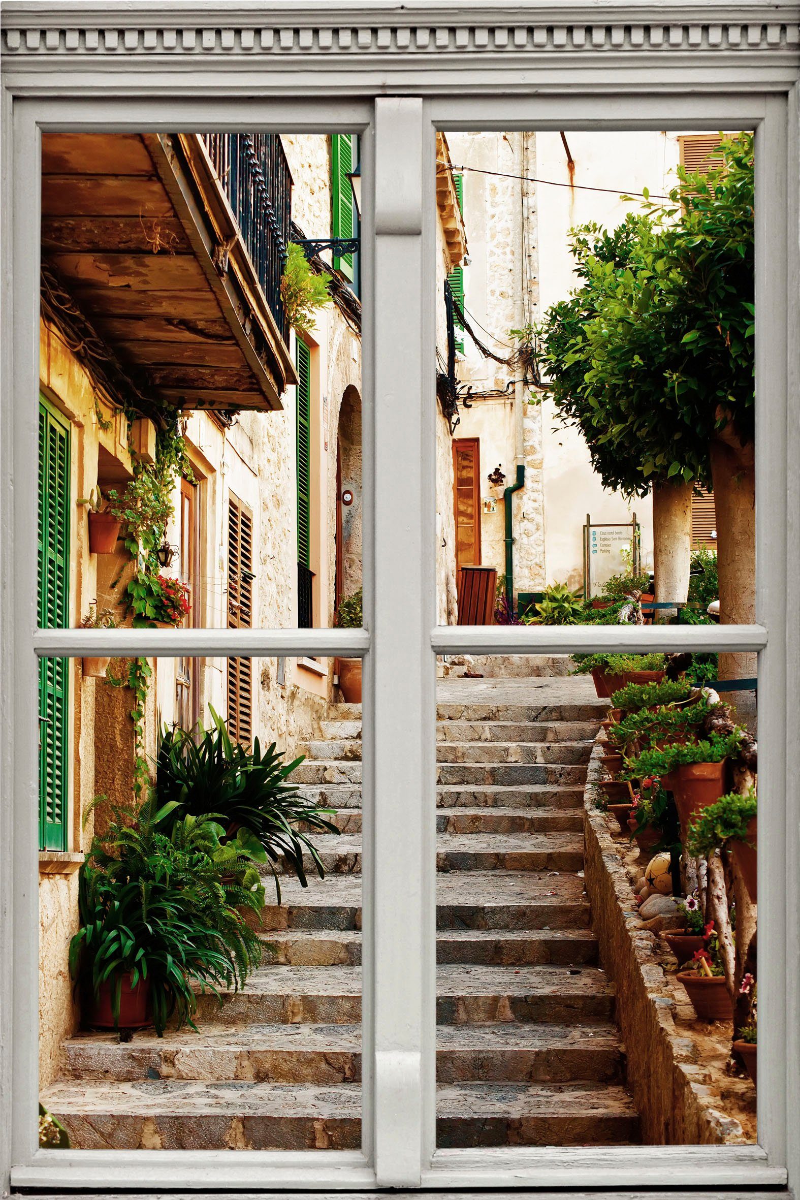 queence Wandsticker Treppe am Haus, Wandsticker, Wandbild, selbstklebend, 3 günstig online kaufen