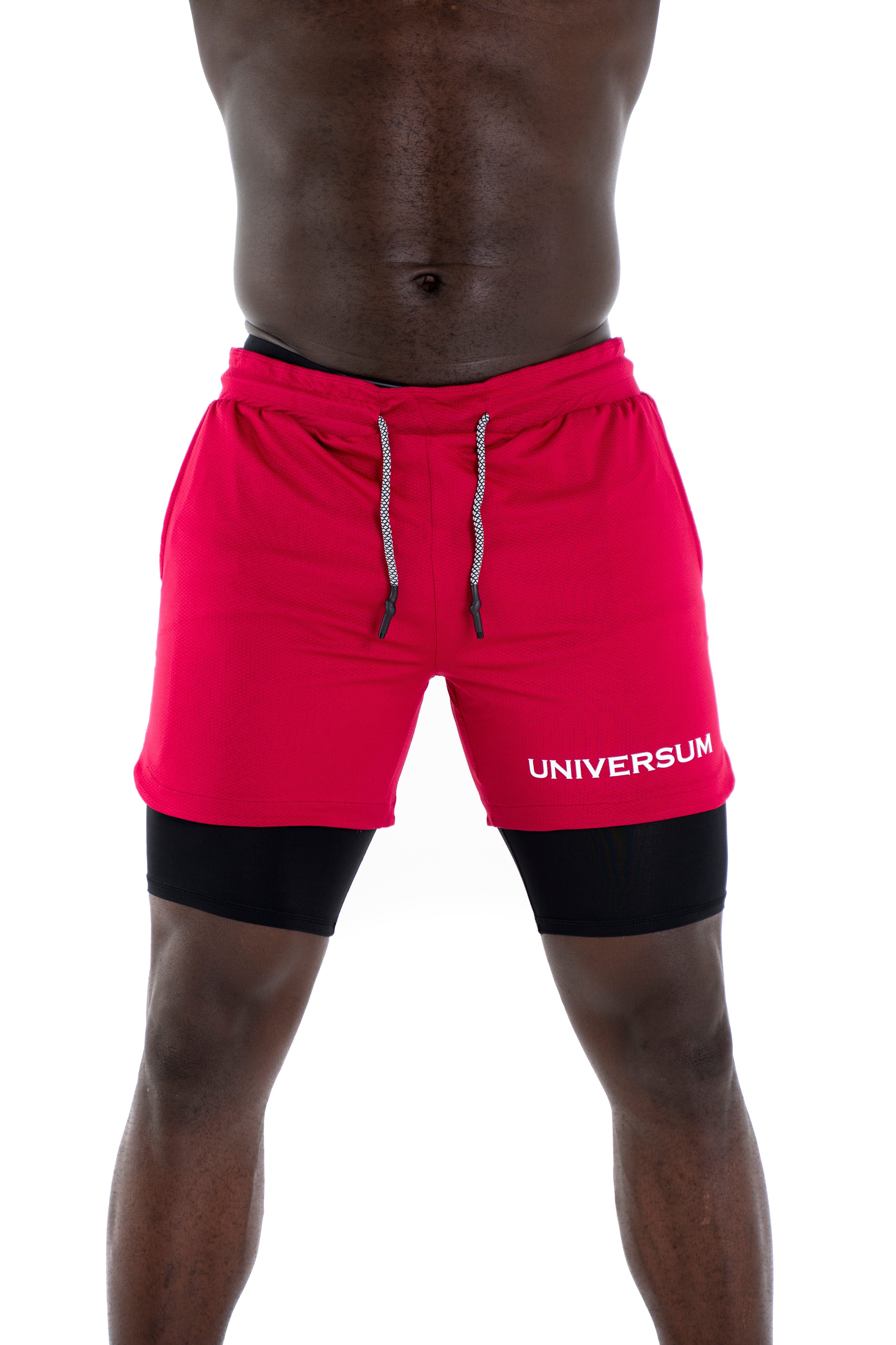 Universum Sportwear Sporthose Kurze Hose mit versteckter Handytasche Shorts mit funktioneller Unterziehhose rot