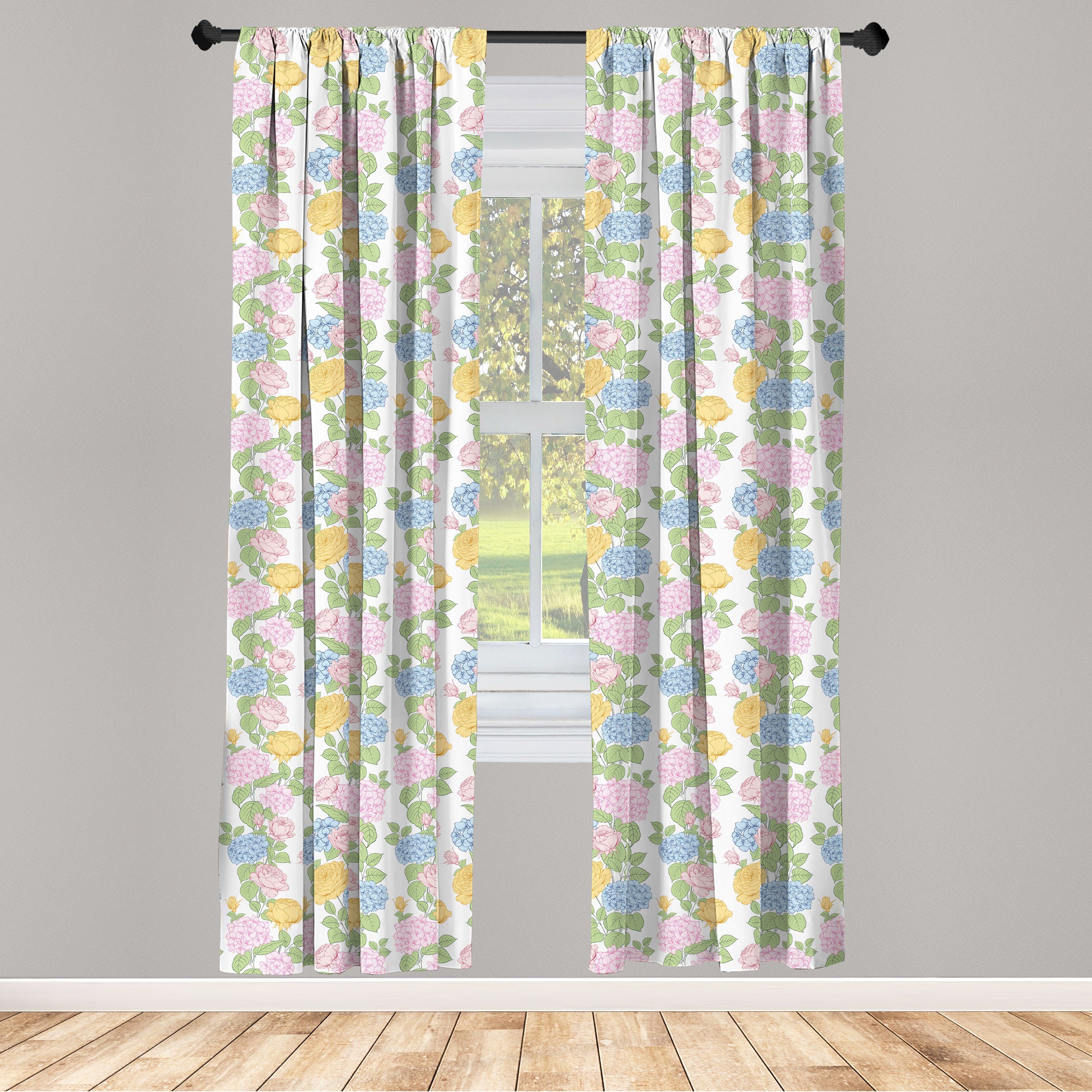 Gardine Vorhang für Wohnzimmer Schlafzimmer Dekor, Abakuhaus, Microfaser, Pfingstrose Pastelltöne Blüten-Blumen
