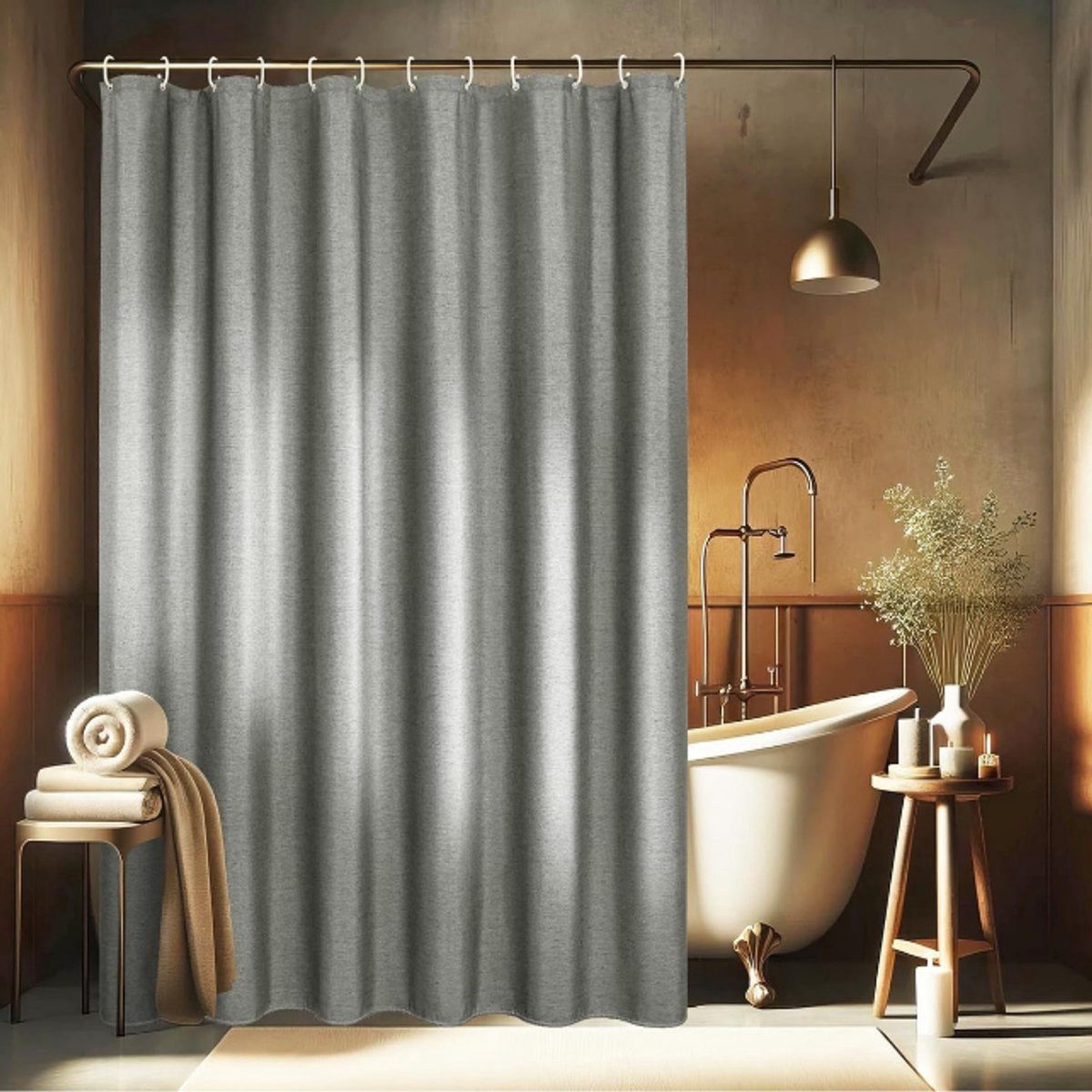 Kraftverdia Duschvorhang Leinen-Look Duschvorhang 180x200cm – Wasserdicht & Waschbar
