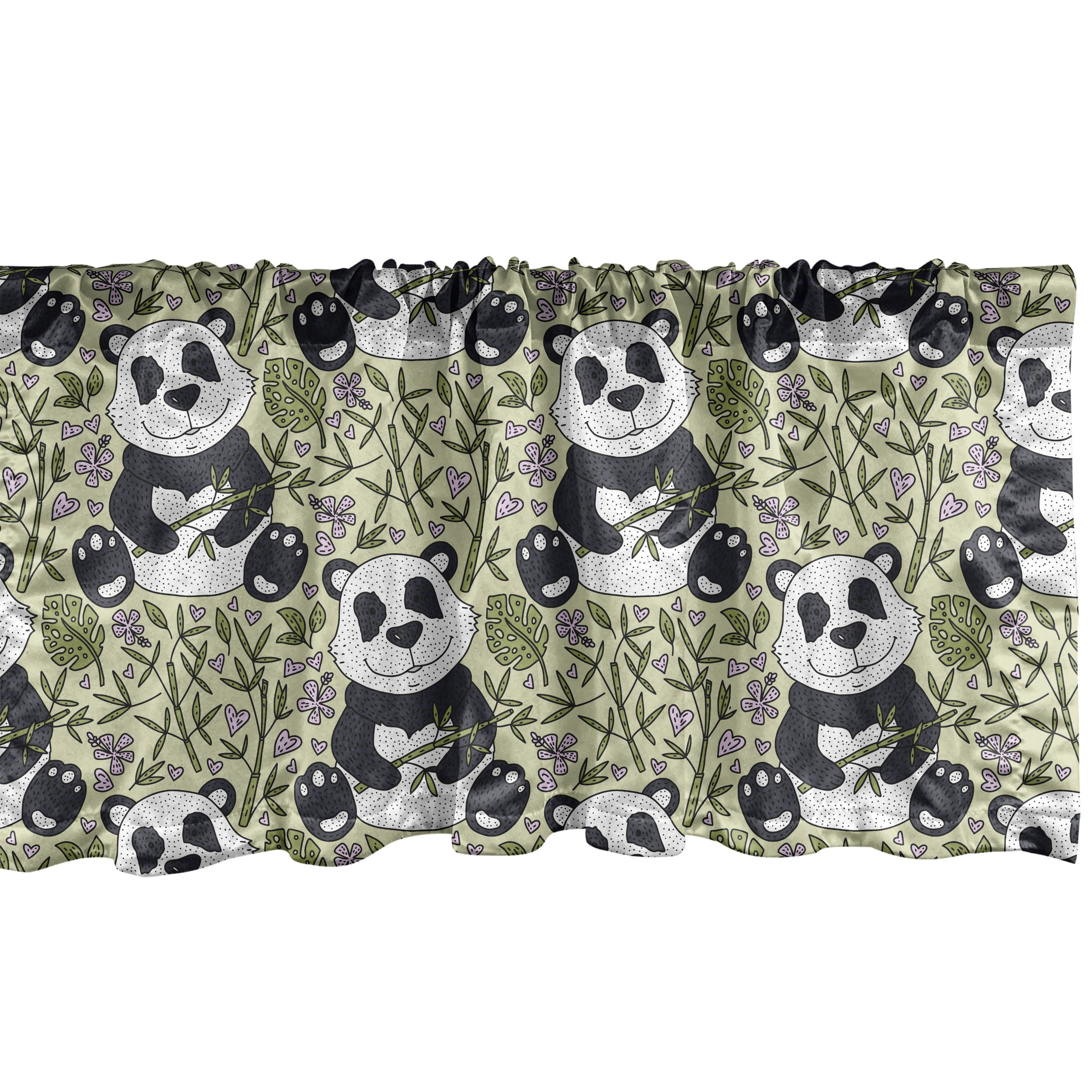 Schreibwarengeschäft Scheibengardine Vorhang Volant für Küche Schlafzimmer Reizende Panda Stangentasche, Tier Abakuhaus, Blättern Dekor mit Microfaser, mit