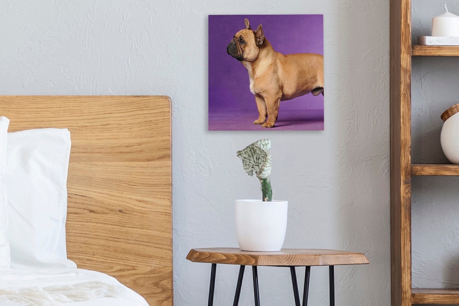 OneMillionCanvasses® Leinwandbild Bilder Leinwand (1 Wohnzimmer St), - Bulldogge für Braun - Französische Schlafzimmer Lila
