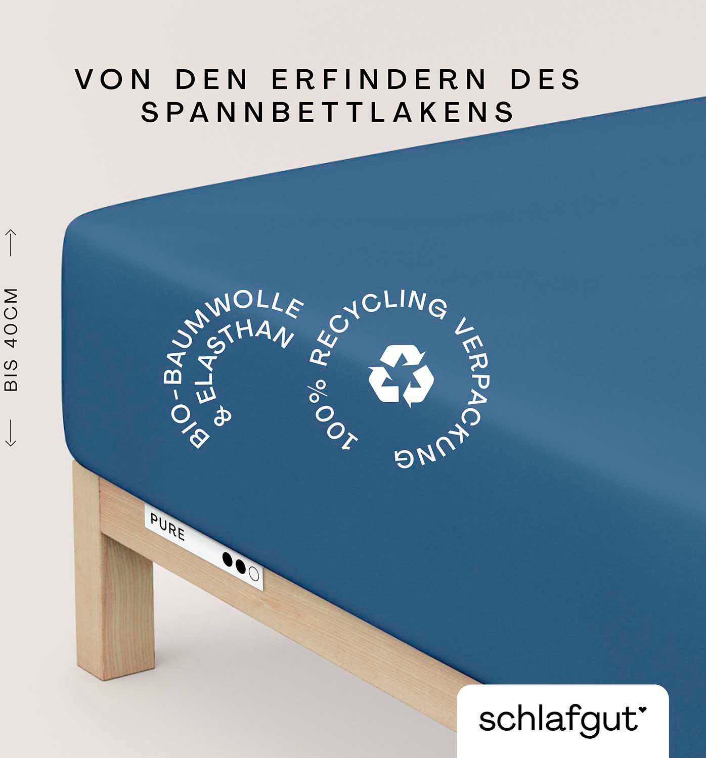 Schlafgut Spannbettlaken PURE BOXSPRING Bio-Baumwolle mit Elasthan, 170 g/m², Bettlaken, Jersey-Elasthan, Gummizug: rundum, (1 Stück), PREMIUM Boxspringbett Laken bis 40 cm Höhe, dehnbar blickdicht, straff