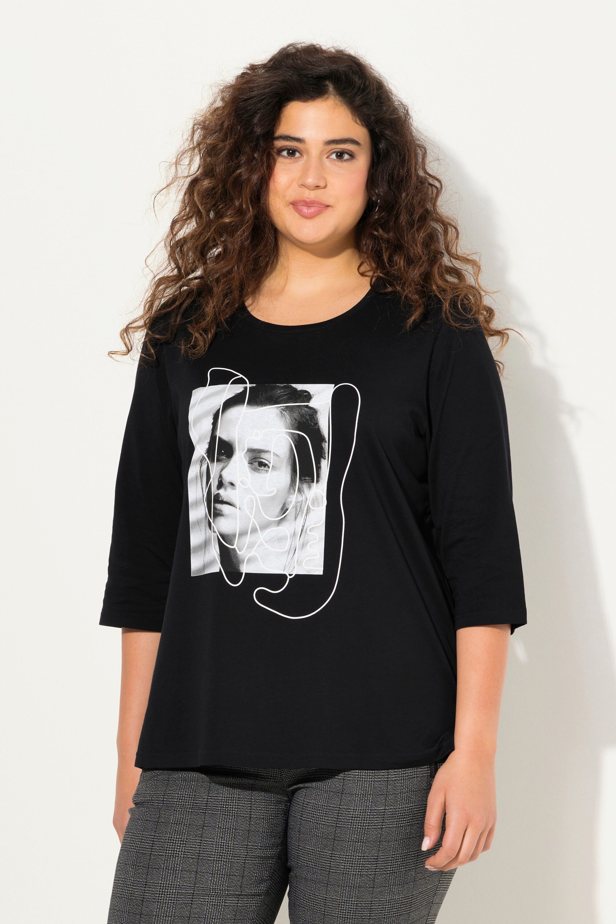 T-Shirt Shirt bedruckt Rundhals 3/4-Arm