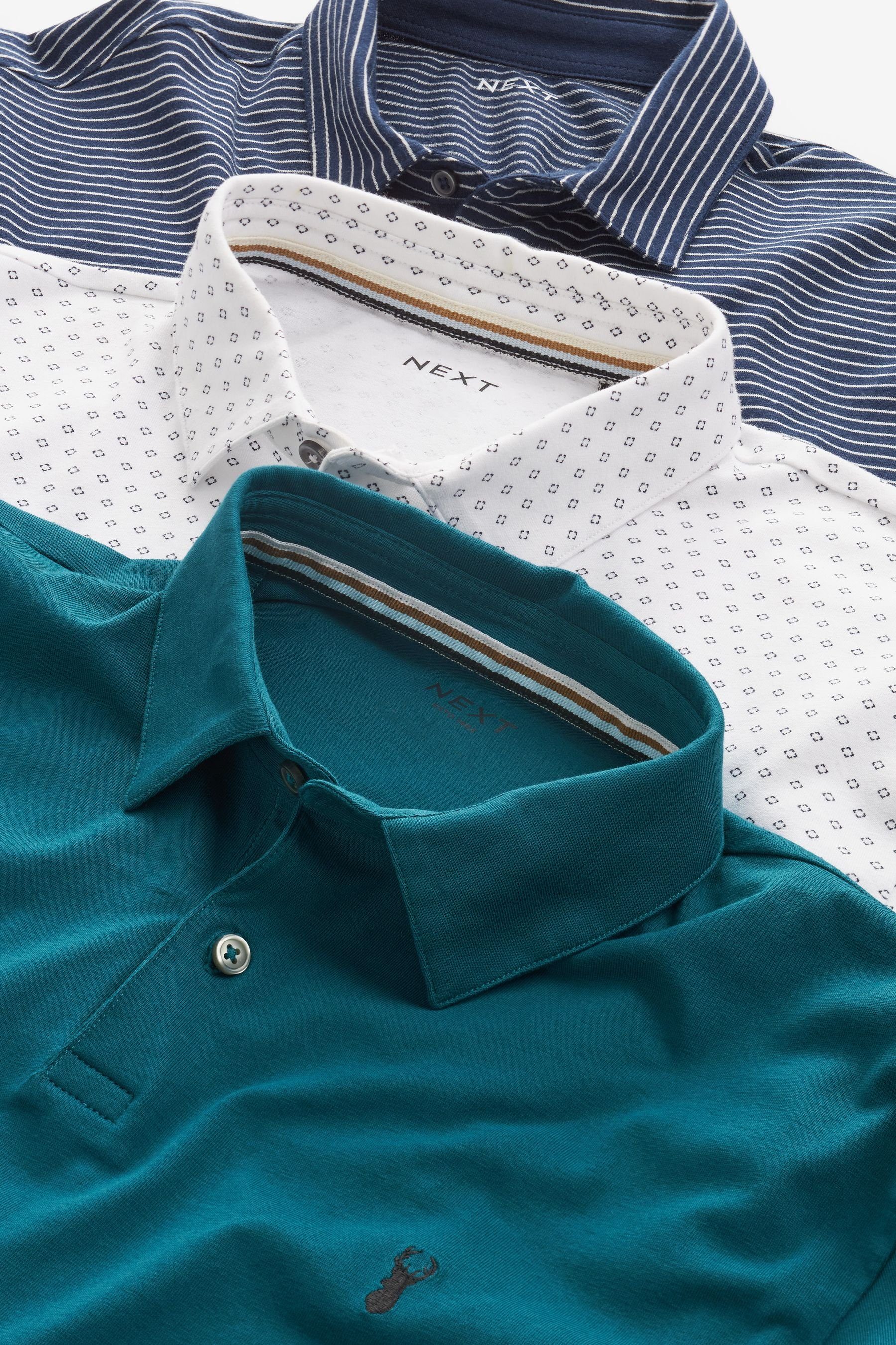 Blue Poloshirts aus im Geo/Navy Poloshirt White Stripe/Teal 3er-Pack Jersey Next Blue (3-tlg)