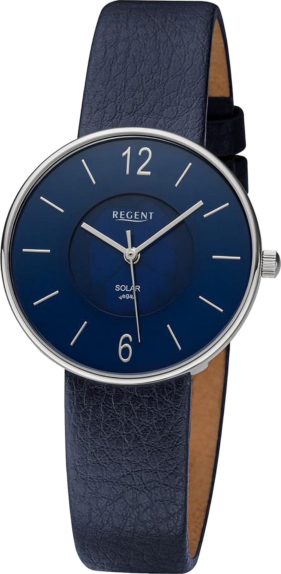 Regent Quarzuhr Regent Damen Armbanduhr Analog, Damen Armbanduhr rund, extra groß (ca. 33mm), Lederarmband dunkelblau