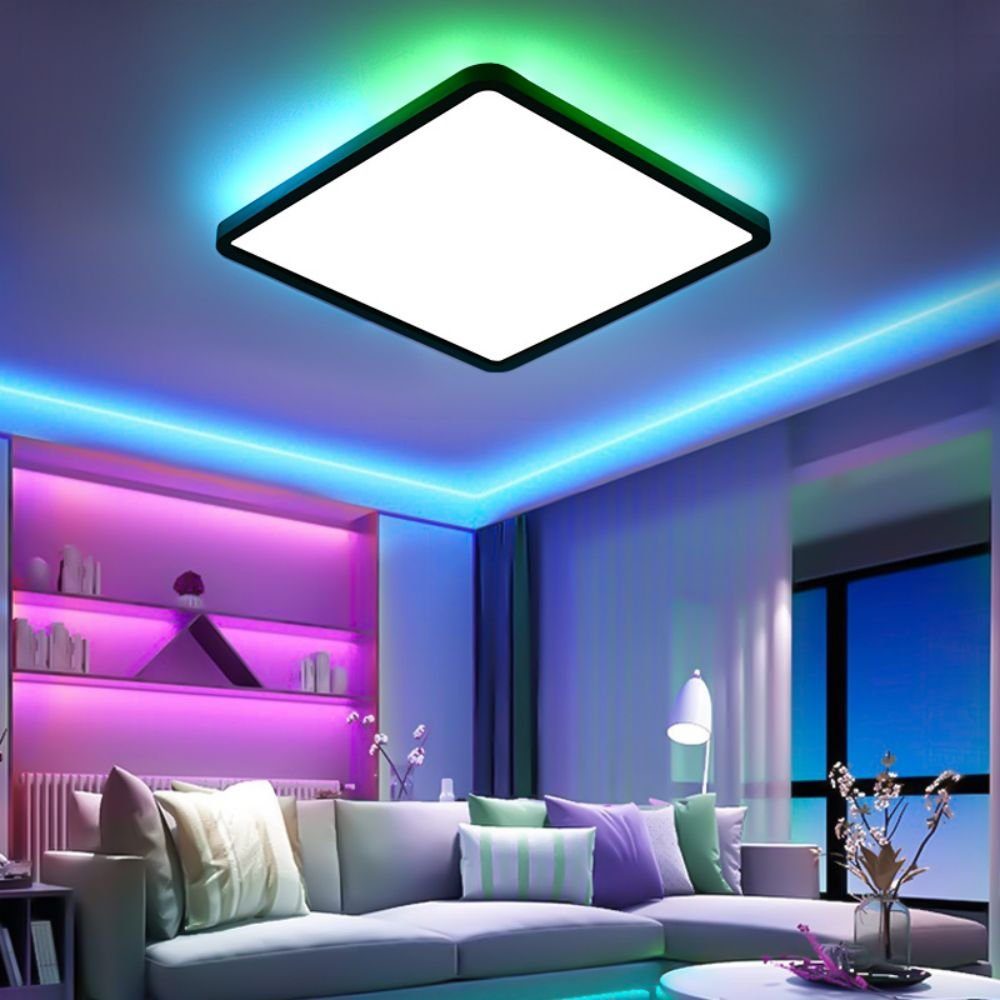 JOYOLEDER Deckenleuchte LED Deckenleuchte Dimmbar RGB Fernbedienung, fürWohnzimmerSchlafzimmerKücheKinderzimmer Deckenlampe, Dimmbarmit Farbwechsel, Eckig