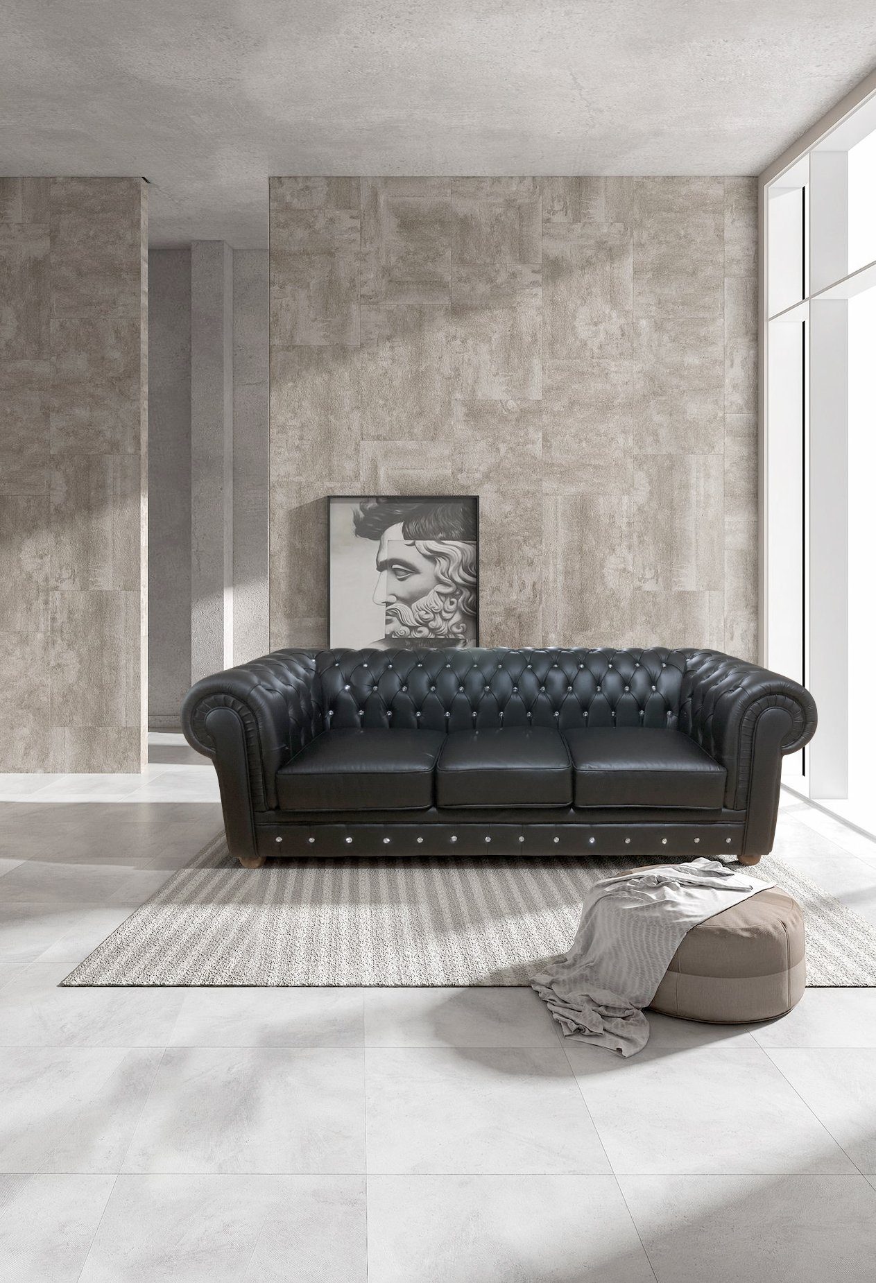 Salottini Chesterfield-Sofa Luxus 3er Sofa Chesterfield 3-Sitzer Couch Newcastle Ledersofa, 1 Teile, Handarbeit