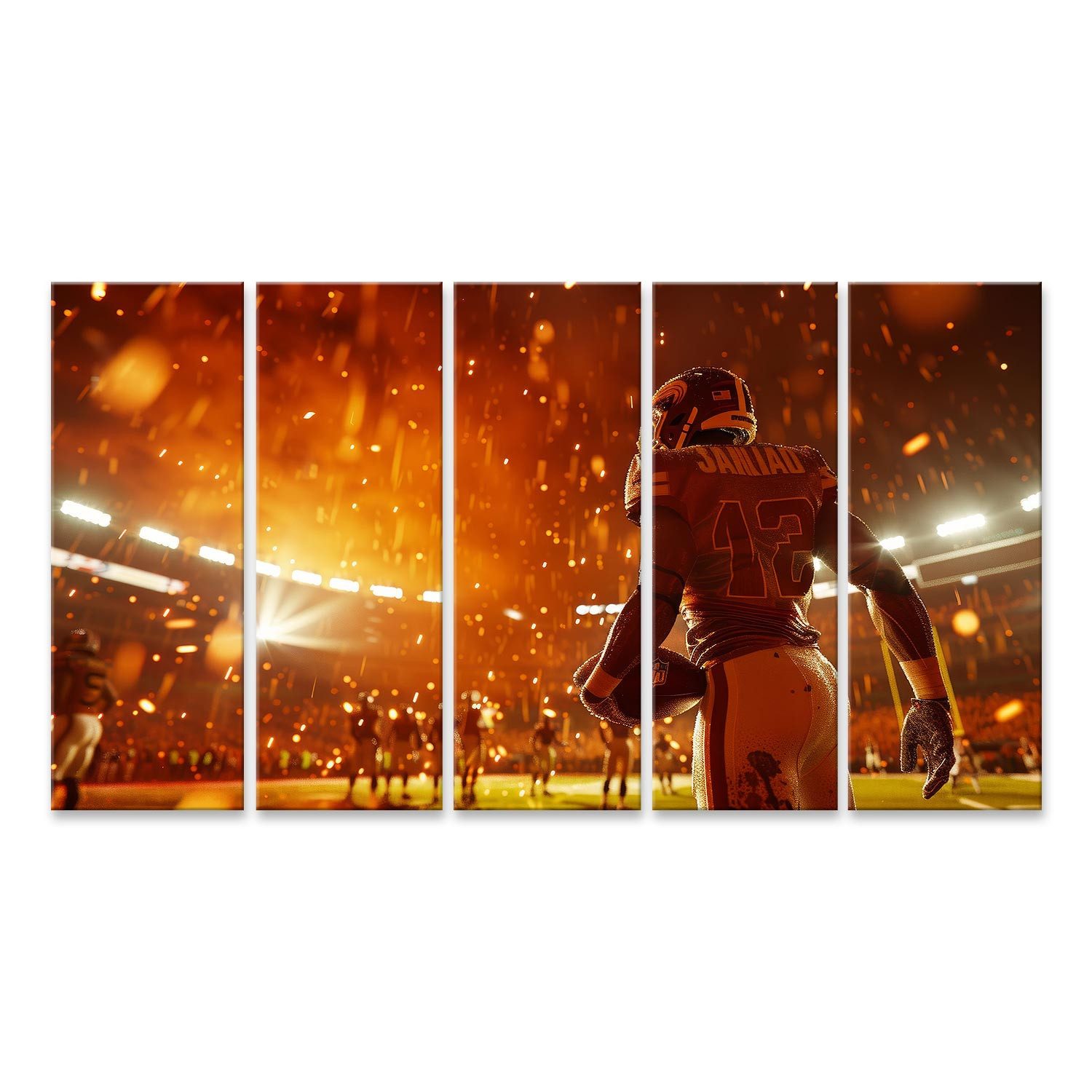 islandburner Leinwandbild, Siegesfeier eines Footballspielers bei Nacht