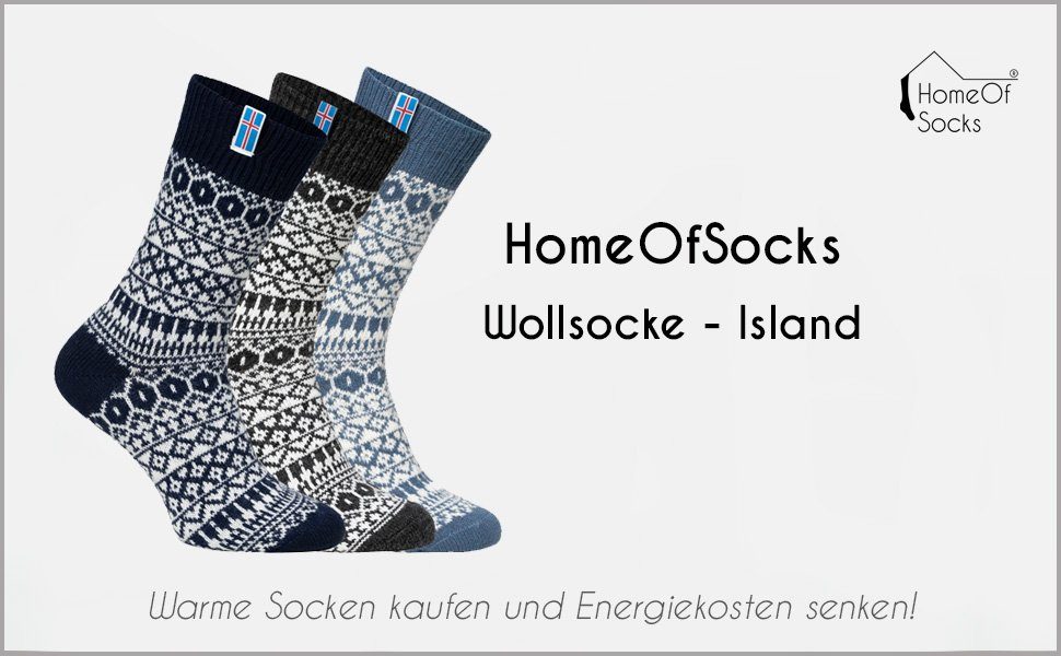 Wollanteil HomeOfSocks Design dünne "Island" Nordic Socken Island mit und Kuschelsocken 60% Navy Aus Skandinavische Norwegersocken Wolle strapazierfähige Wollsocke