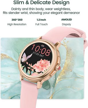 AKUMAKA Smartwatch (1,2 Zoll, Android, iOS), mit Telefonfunktion Armbanduhr mit Menstruationszyklus,120+ Sportmodi