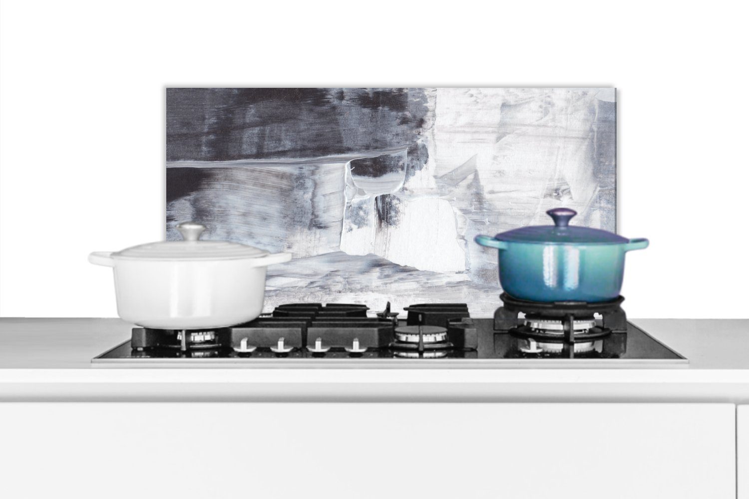 MuchoWow Küchenrückwand Kunst - Farbe - Weiß - Schwarz - Grau, (1-tlg), 60x30 cm, Wandschutz, gegen Fett und Schmutzflecken für Küchen