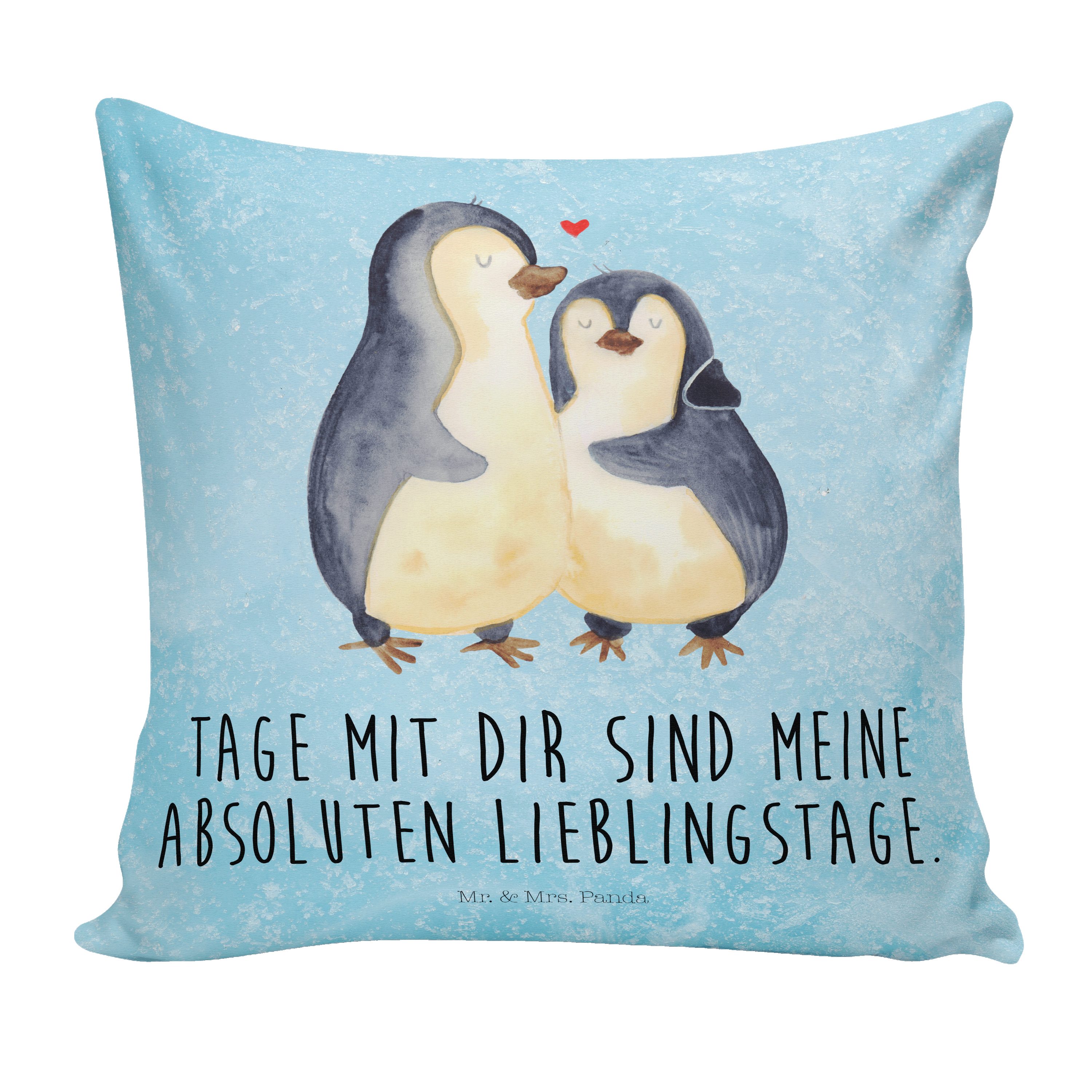 Mr. & Mrs. Panda Dekokissen Pinguin umarmend - Eisblau - Geschenk, Hochzeitstag, Kissenhülle, Ver