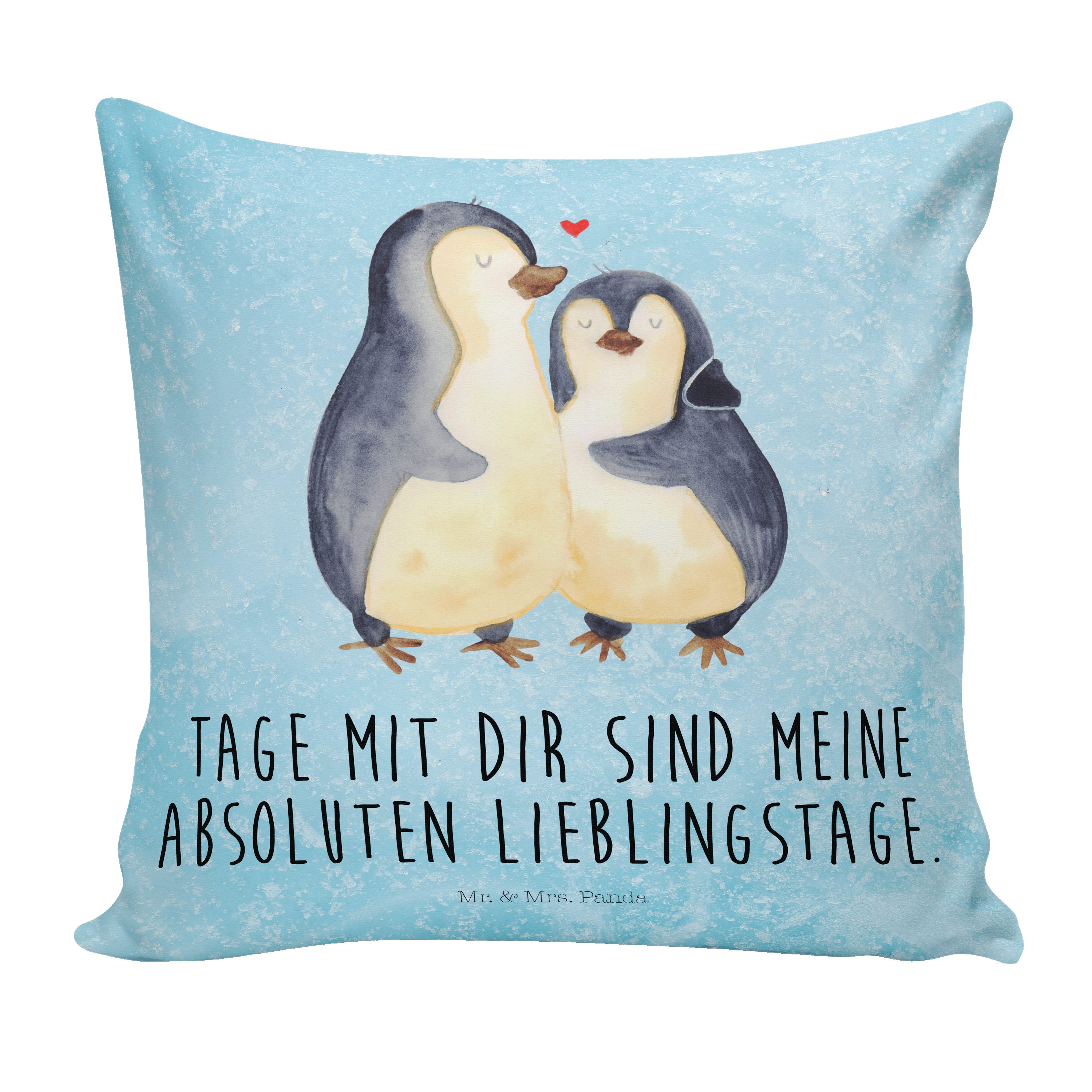 Hochzeitstag, Panda Mrs. umarmend - Dekokissen Kissenhülle, Geschenk, Eisblau & Ver - Pinguin Mr.