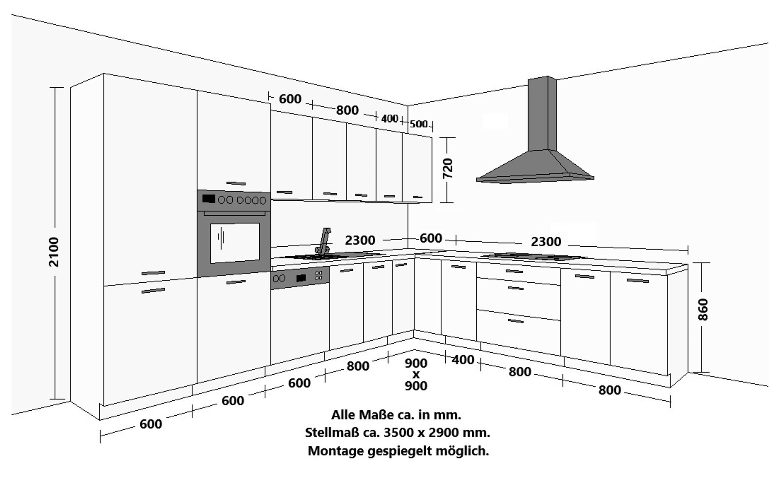 Küchen-Preisbombe Winkelküche MONZA 350x290 cm Küchenzeile Küchenblock Küche Nußbaum Okapi + Schwarz