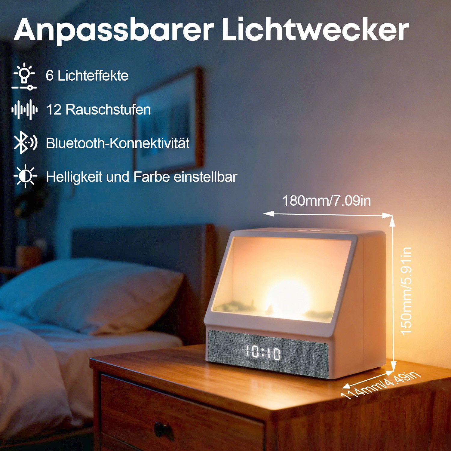 CkeyiN Pro Wecker Sonnenaufgang Wecker,Tageslichtwecker mit 12 Naturgeräuschen 6 farbige Licht,Bluetooth 5.0, Geschenke für Frauen Männer Teens