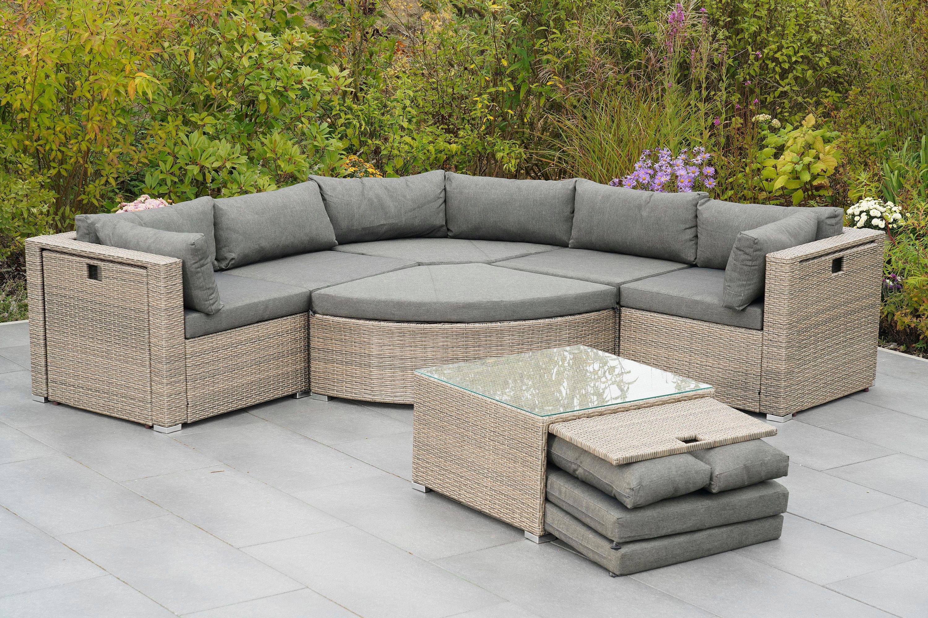 MERXX Gartenlounge-Set Rivello, (23-tlg), inkl. Auflagen, Aufstellmaß BxTxH: 225x225x63 cm