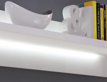 expendio Wandregal Livorno 7, weiß Hochglanz 140x26x25 cm mit LED-Lichtleisten