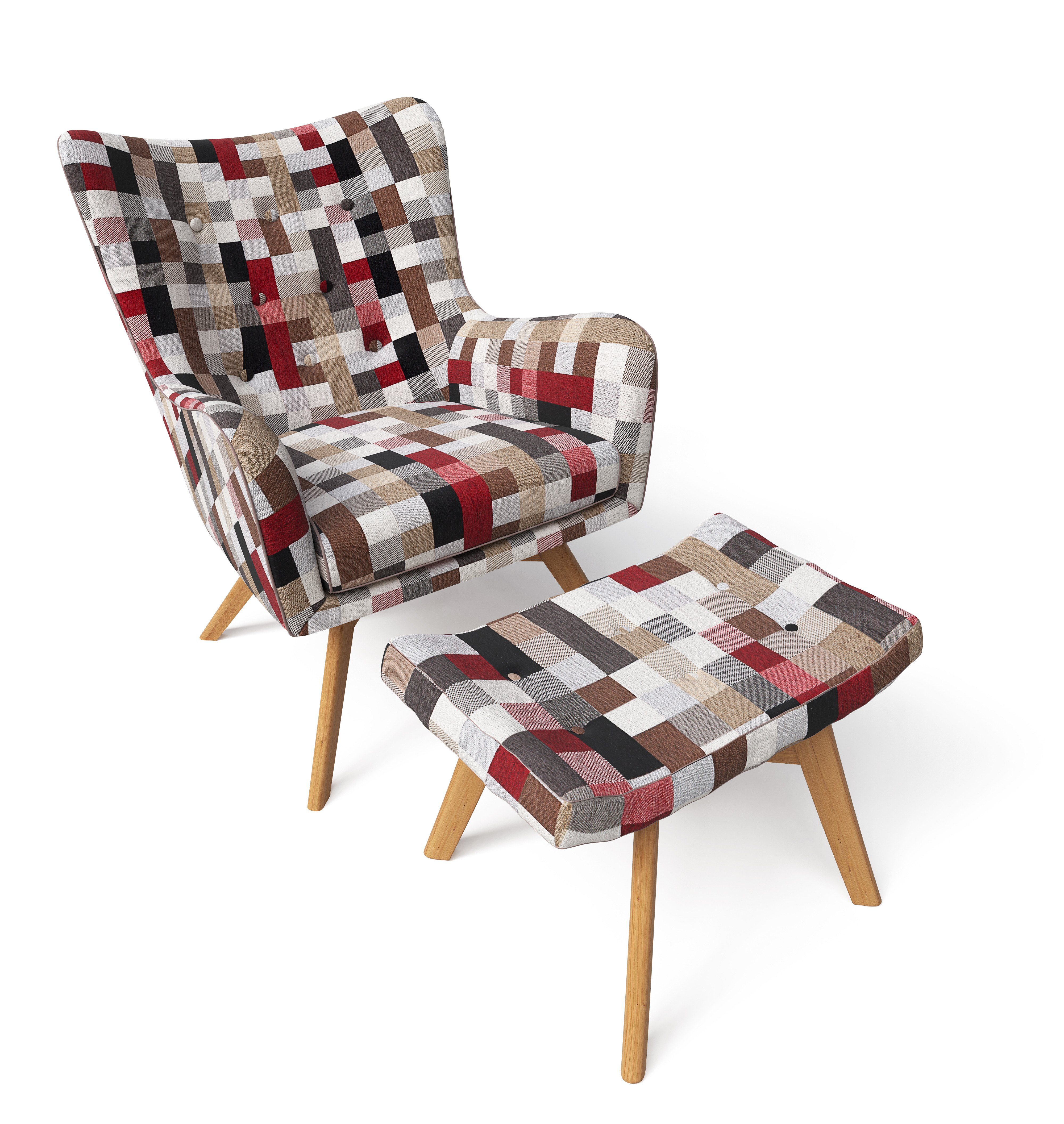 Sessel mit Supellex bunt Hocker Supellex Design gedeckt Sessel Patchwork kariert