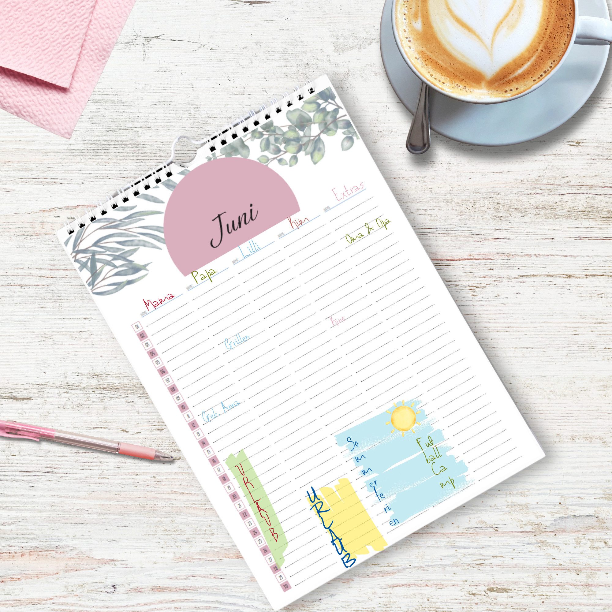 CUPCAKES & KISSES Familienkalender Familienkalender A4, strukturierter Planer mit liebevollen Details