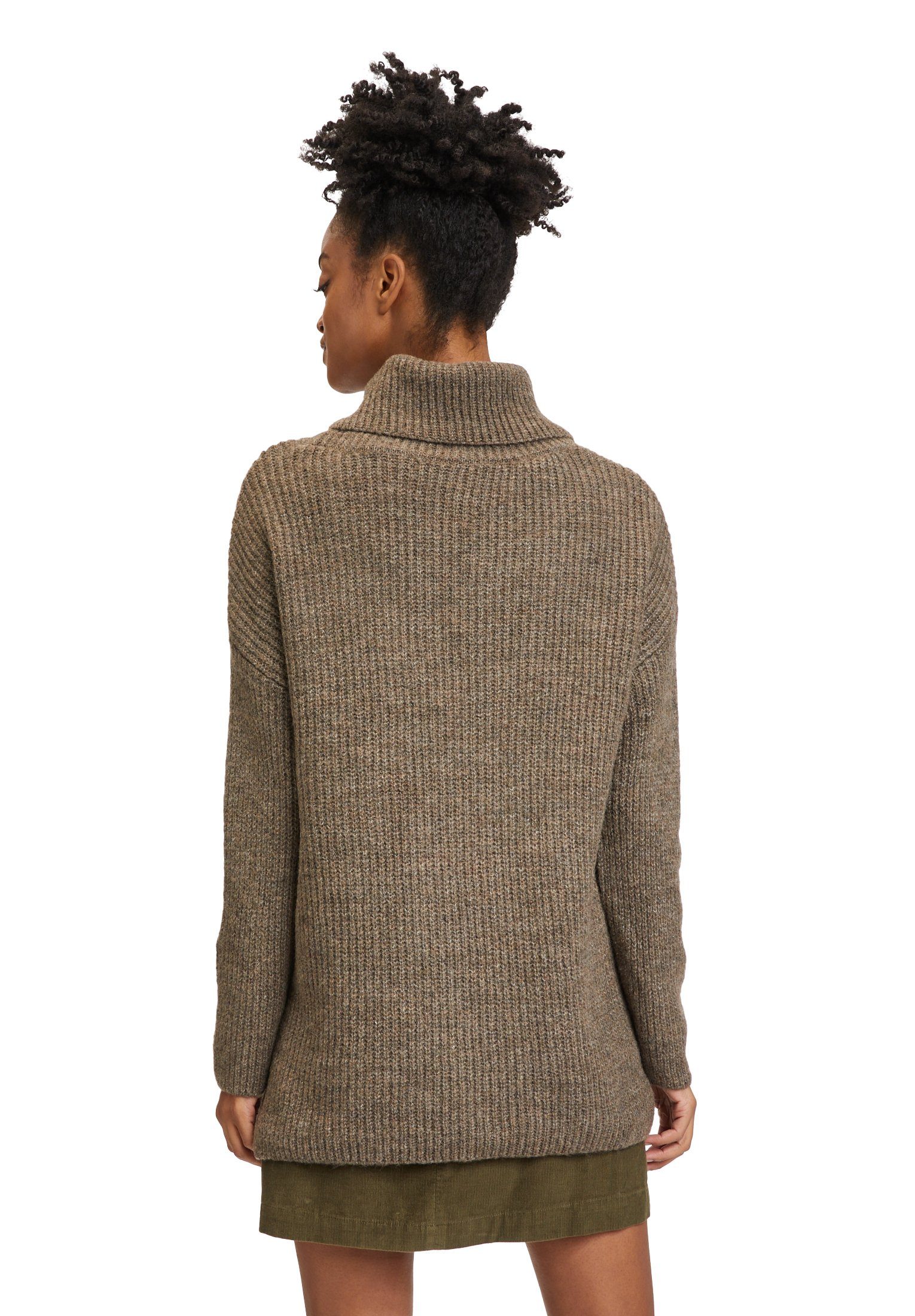 Melange Walnut Strickpullover (1-tlg) Neck Cartoon Turtle Struktur mit