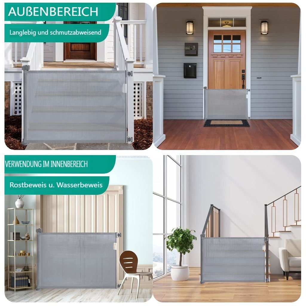 Comomy Türschutzgitter (Türschutzgitter Ausziehbar, Absperrgitter Schutzgitter), Baby Treppenschutzgitter 0-180°, Einziehbar 140/180cm