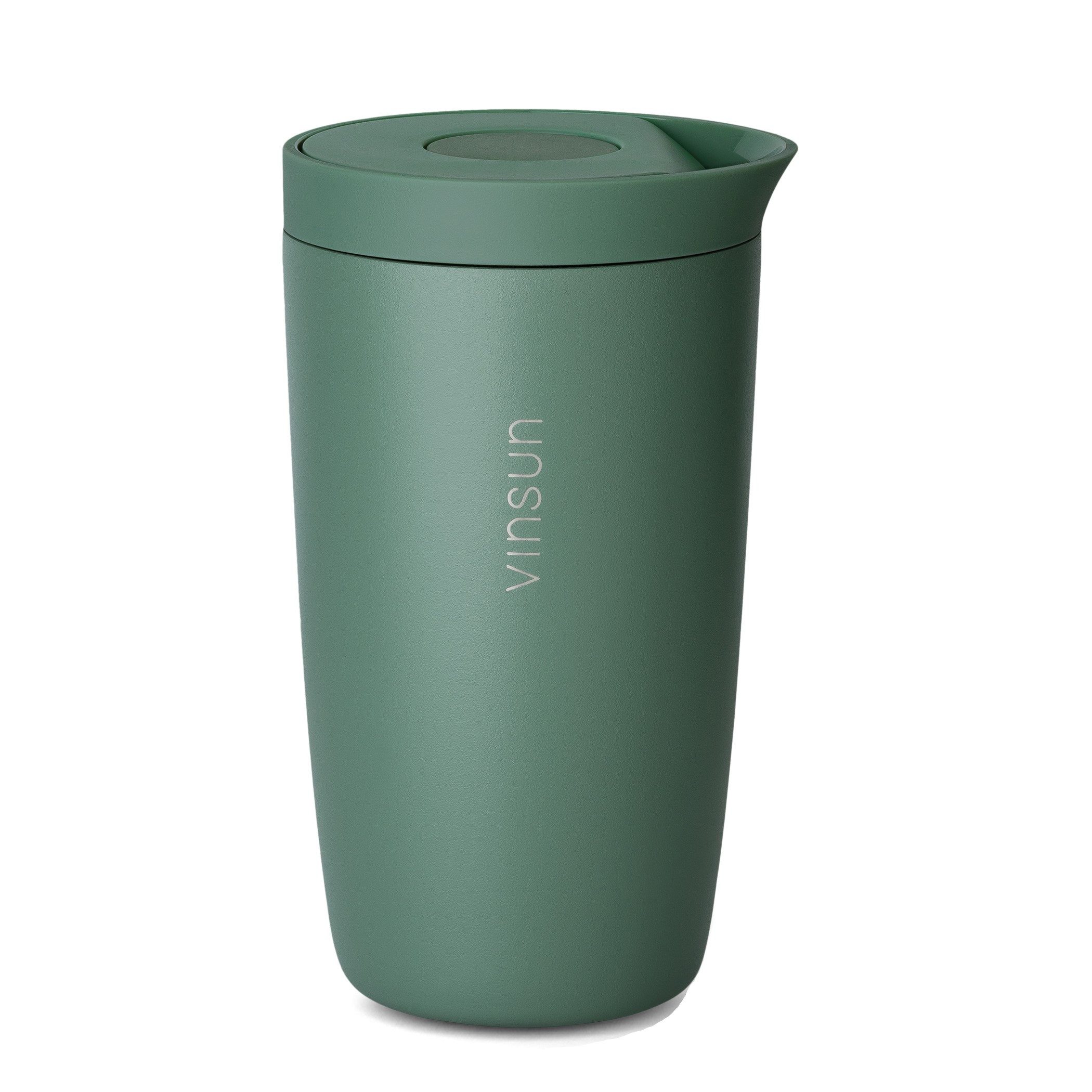 Vinsun Thermobecher Edelstahl Isolierbecher 350ml - Kaffeebecher to Go auslaufsicher, 2-tlg., Edelstahl, Doppelwandig, BPA frei, bruchfest, Einhandbedienung per Knopfdruck