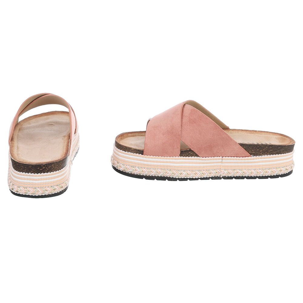 Ital-Design Damen Plateau-Pantolette mit Kreuzbanddesign Plateausandaletten (91895561) Flach Pantoletten in Altrosa – Bild 5 von 5