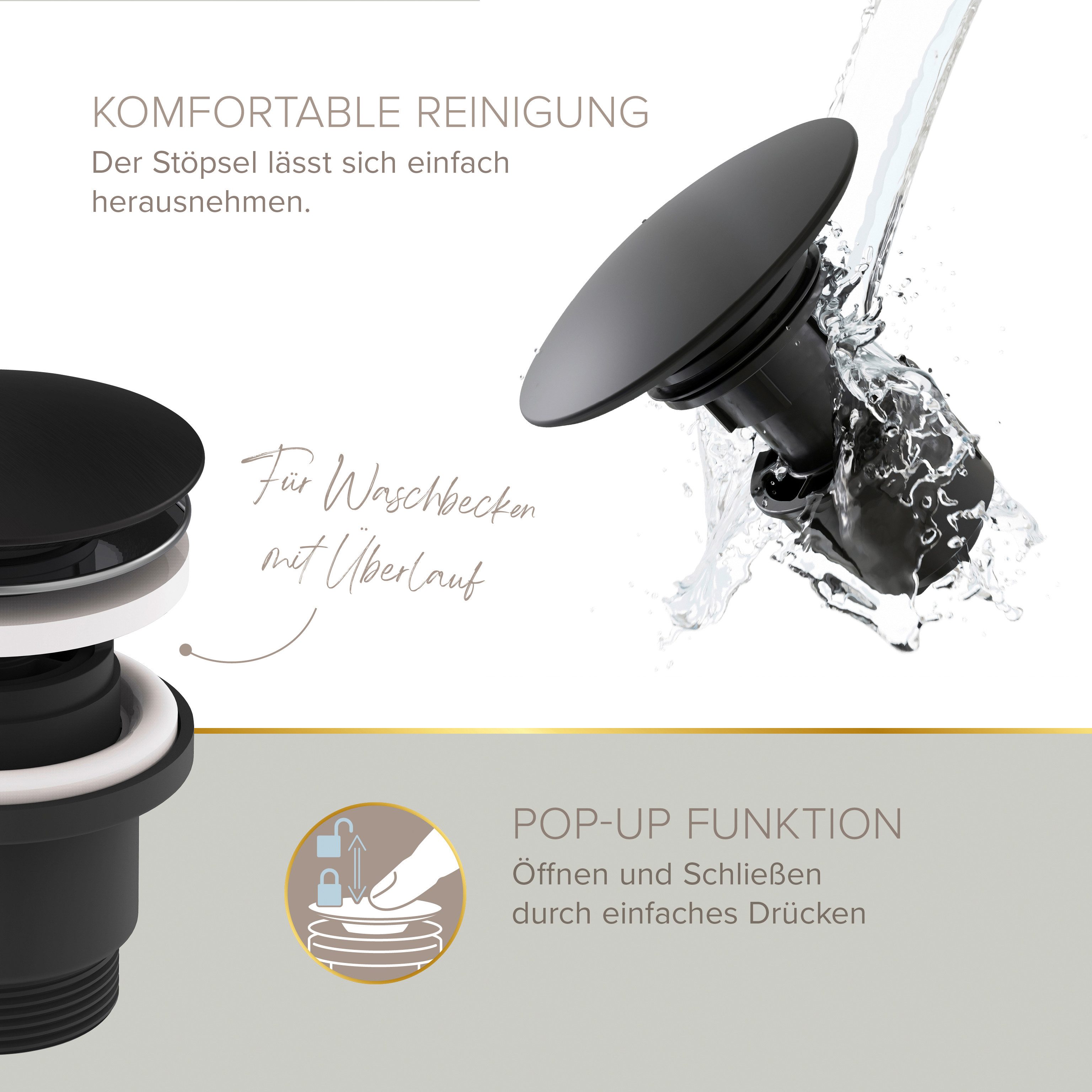 Lenz Waschtischarmatur BOW2 (Armatur mit Pop-Up-Ventil) EasyFix Befestigung – Bild 4 von 5
