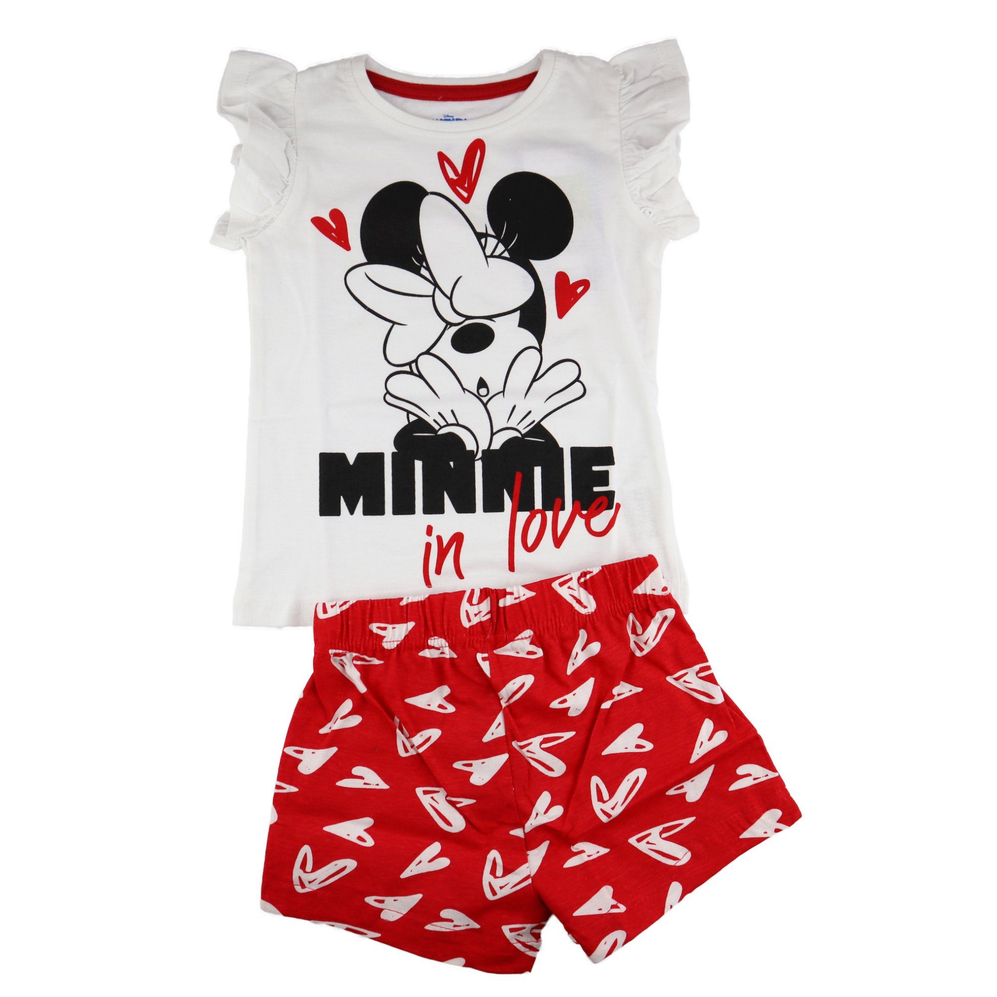 Disney Minnie Mouse Schlafanzug Minnie in Love Kinder Pyjama Gr, 98 bis 128, Baumwolle, Weiß oder Grau | Pyjamas