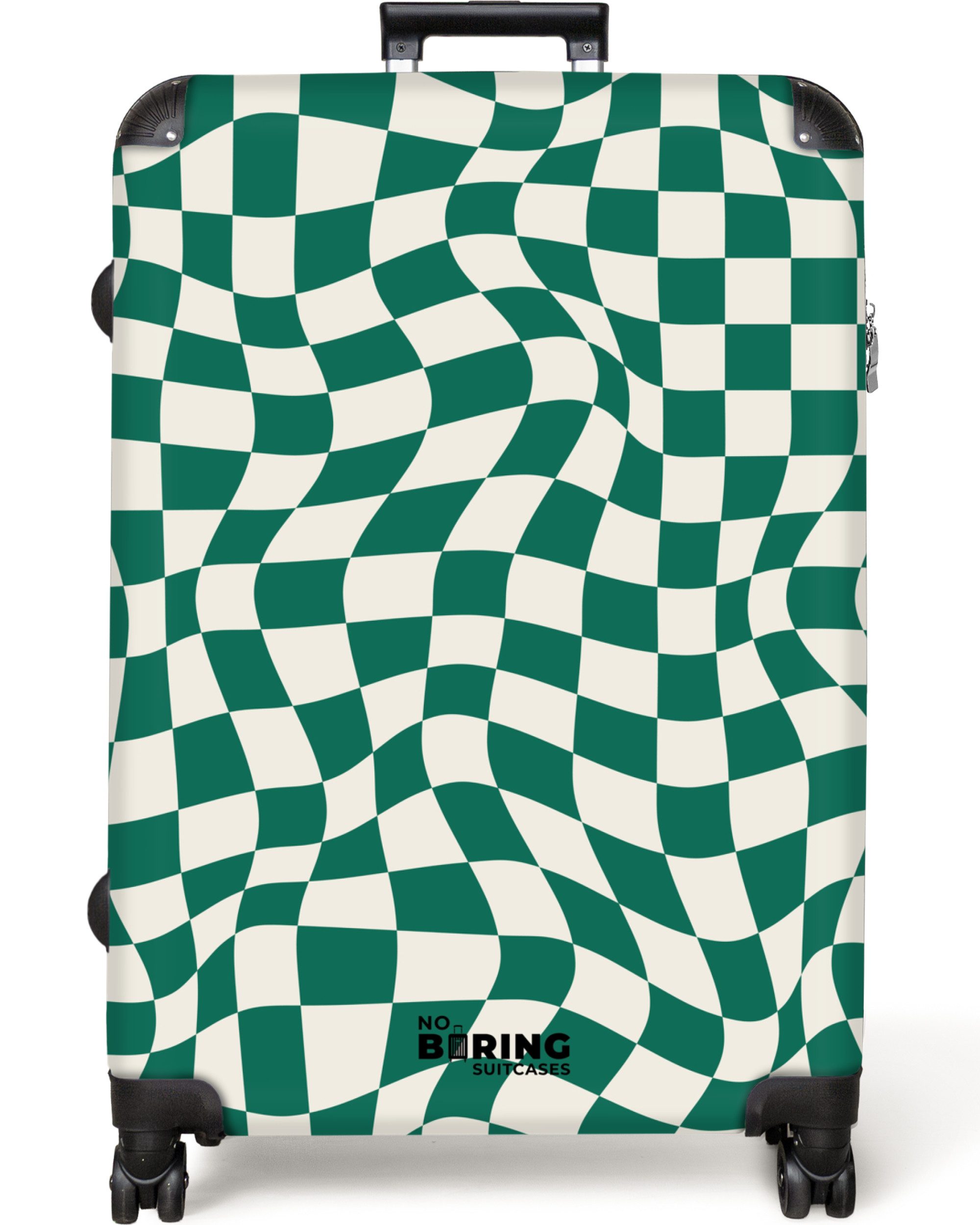 NoBoringSuitcases.com© Hartschalen-Trolley Grün-weißer Karodruck in Wellenf günstig online kaufen