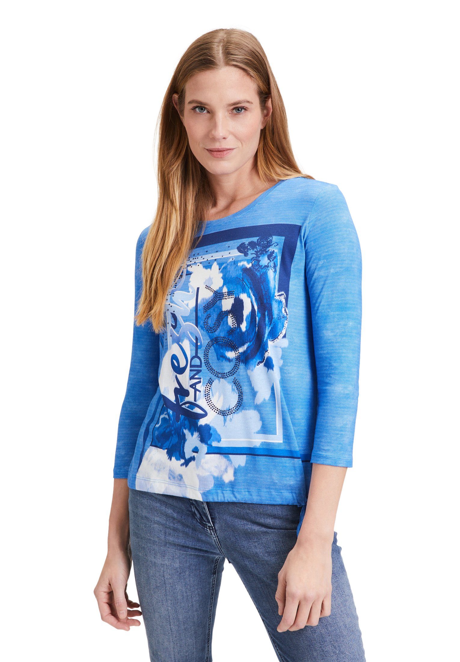 Betty Barclay T-Shirt Glitzersteine Blue mit Tunnelzug (1-tlg) Blue-Light