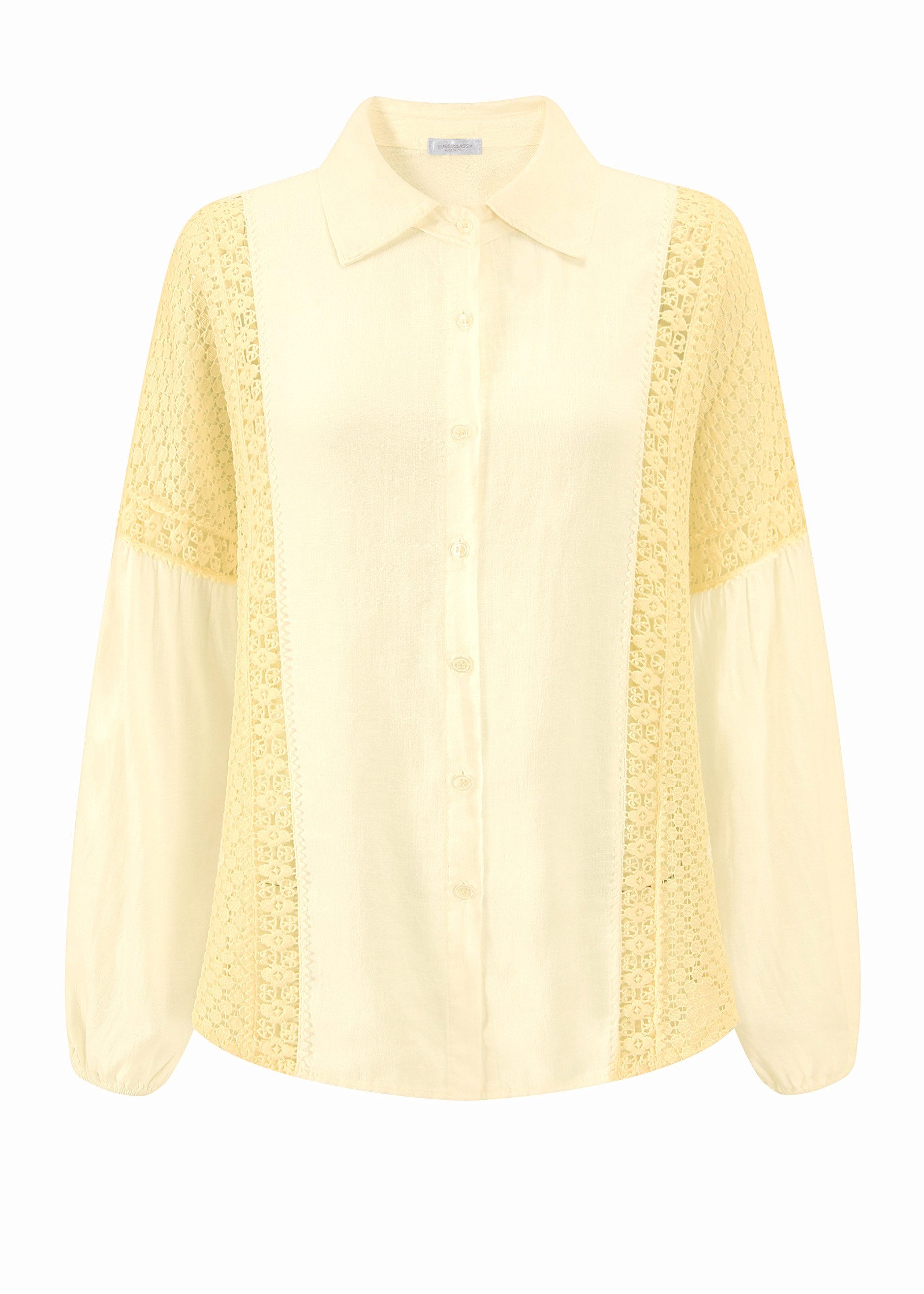 SASSYCLASSY Langarmbluse Leinen Bluse Damen mit Spitzeneinsätzen Oversize B günstig online kaufen