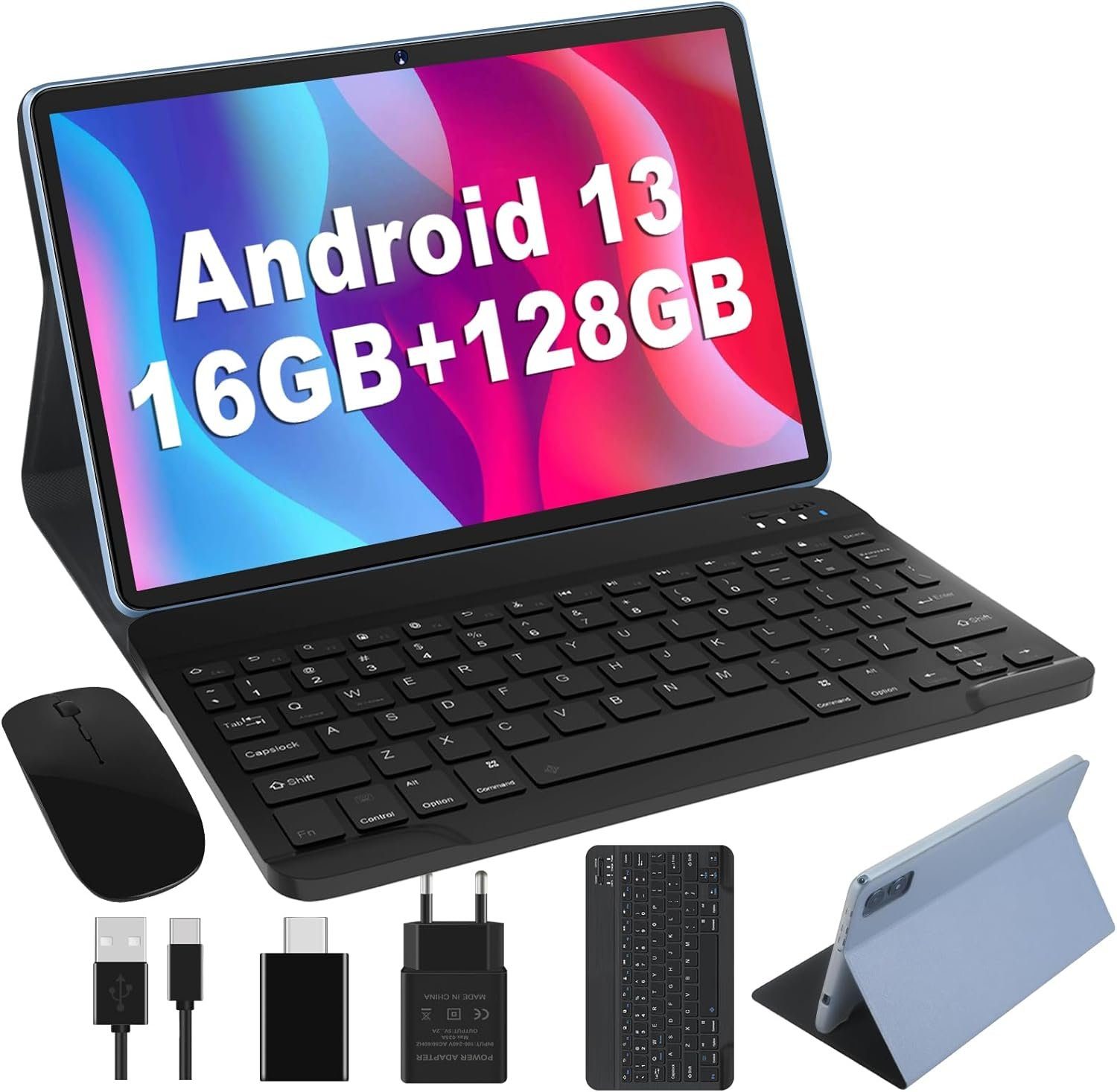 JUSYEA Mit Tasatur And Mause Tablet (10", 128 GB, Android 13 de Google, Mit WiFi 5G + 2,4 G, Bluetooth 5.0, Hotspot,Memoria Flash UFS, 8-Cores)