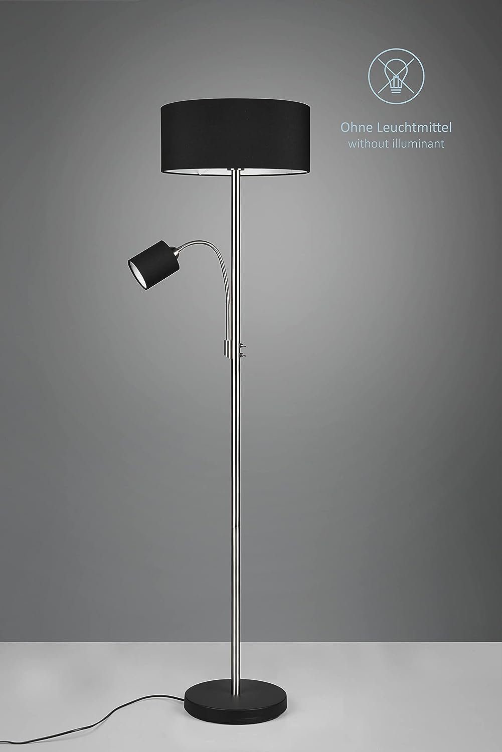 lightling Stehlampe Design, gemütliches getrennt schaltbar matt Leuchtmittel, Lesearm, ohne Stoffschirm, Markus, nickel