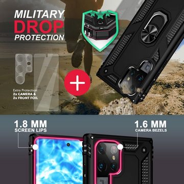 Nalia Smartphone-Hülle Samsung Galaxy S23 Ultra, Military-Style Ring Hülle / 2x Display- & Kameraschutz / Extrem Robust