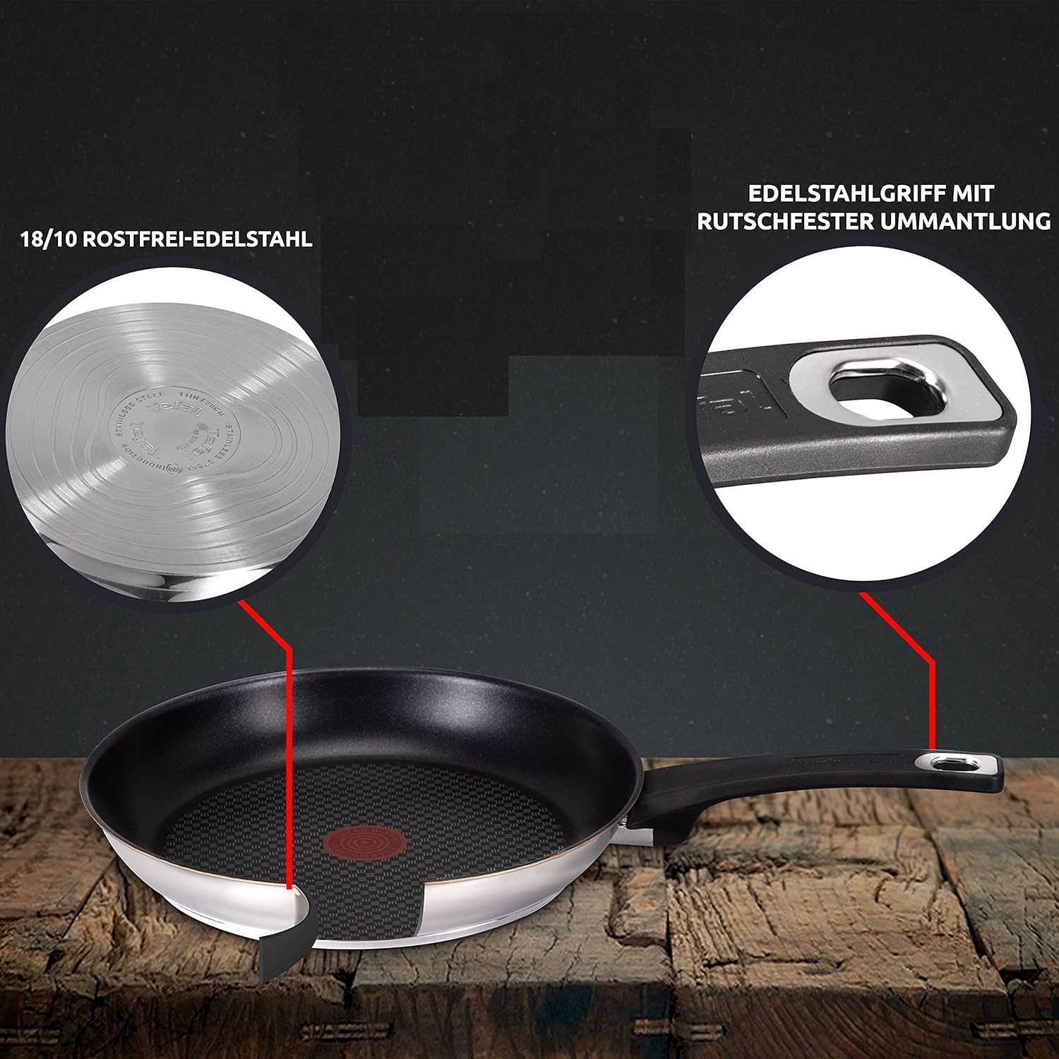 Tefal Pfannen-Set Jamie Oliver E76 Pfannenset 20cm + 26cm, Edelstahl 18/10 (Bratpfannenset), Antihaftbeschichtet