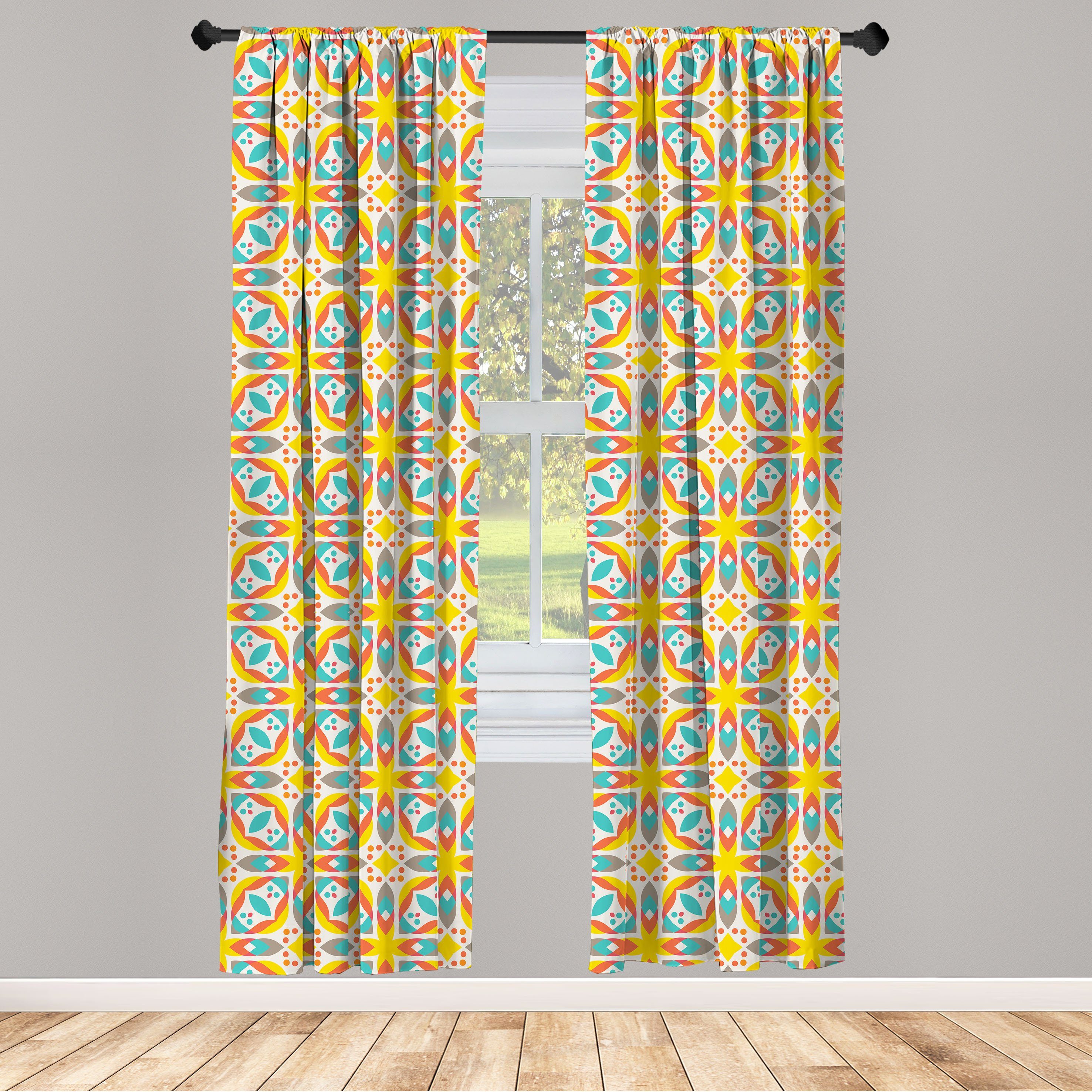 Gardine Vorhang Abakuhaus, Blumen-Inspiration Schlafzimmer Wohnzimmer Vintage Dekor, Microfaser, für Abstrakt